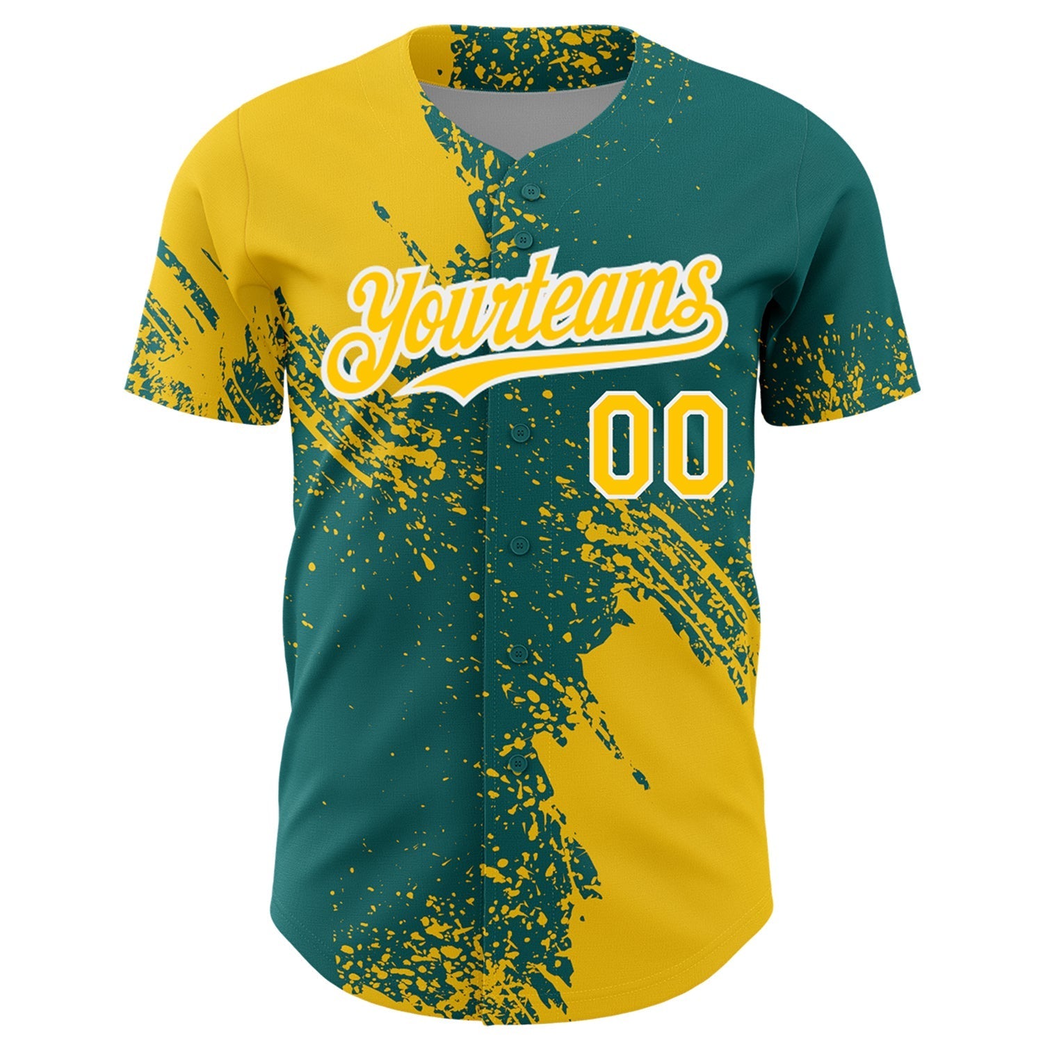 Custom Yellow Teal-White 3D Pattern Design Abstract Brush Stroke Authentic Baseball Jersey baseball jersey product view 2