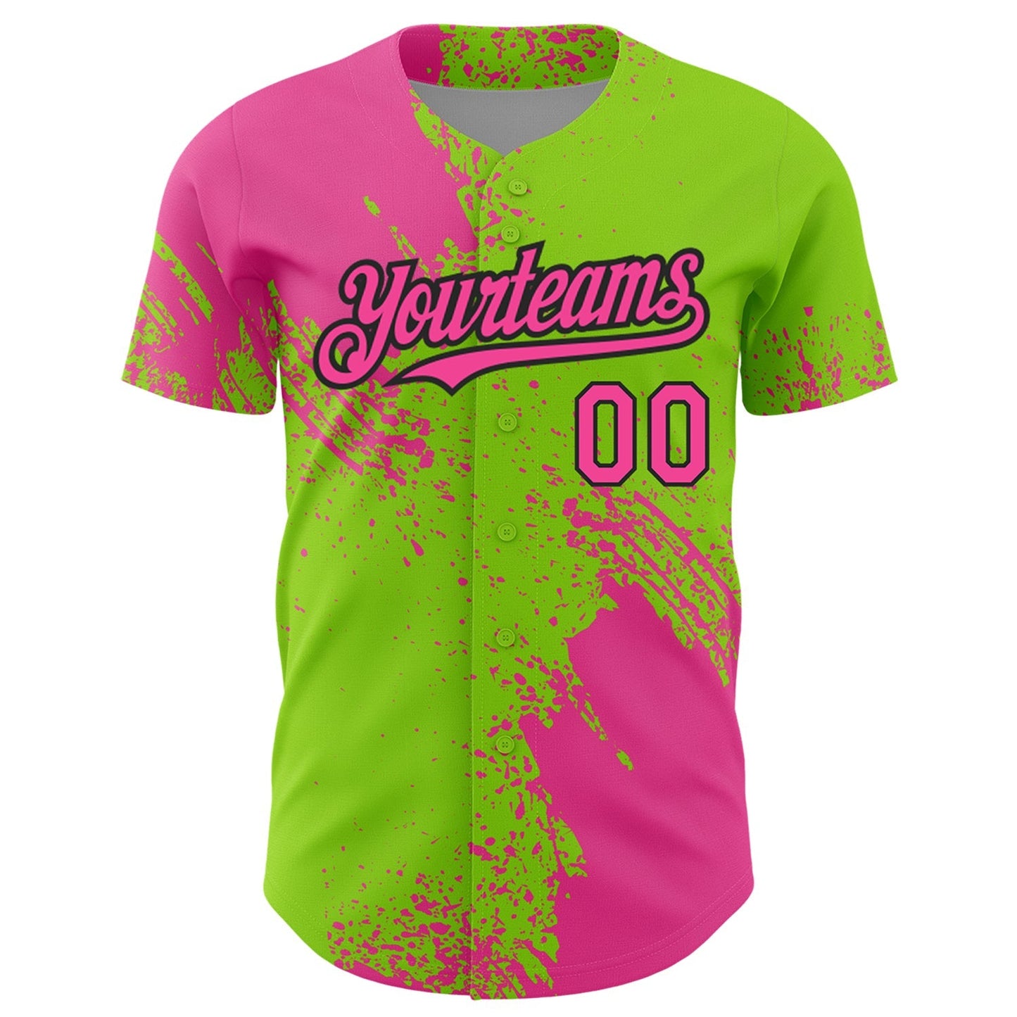 Custom Pink Neon Green-Black 3D Pattern Design Abstract Brush Stroke Authentic Baseball Jersey baseball jersey product view 2
