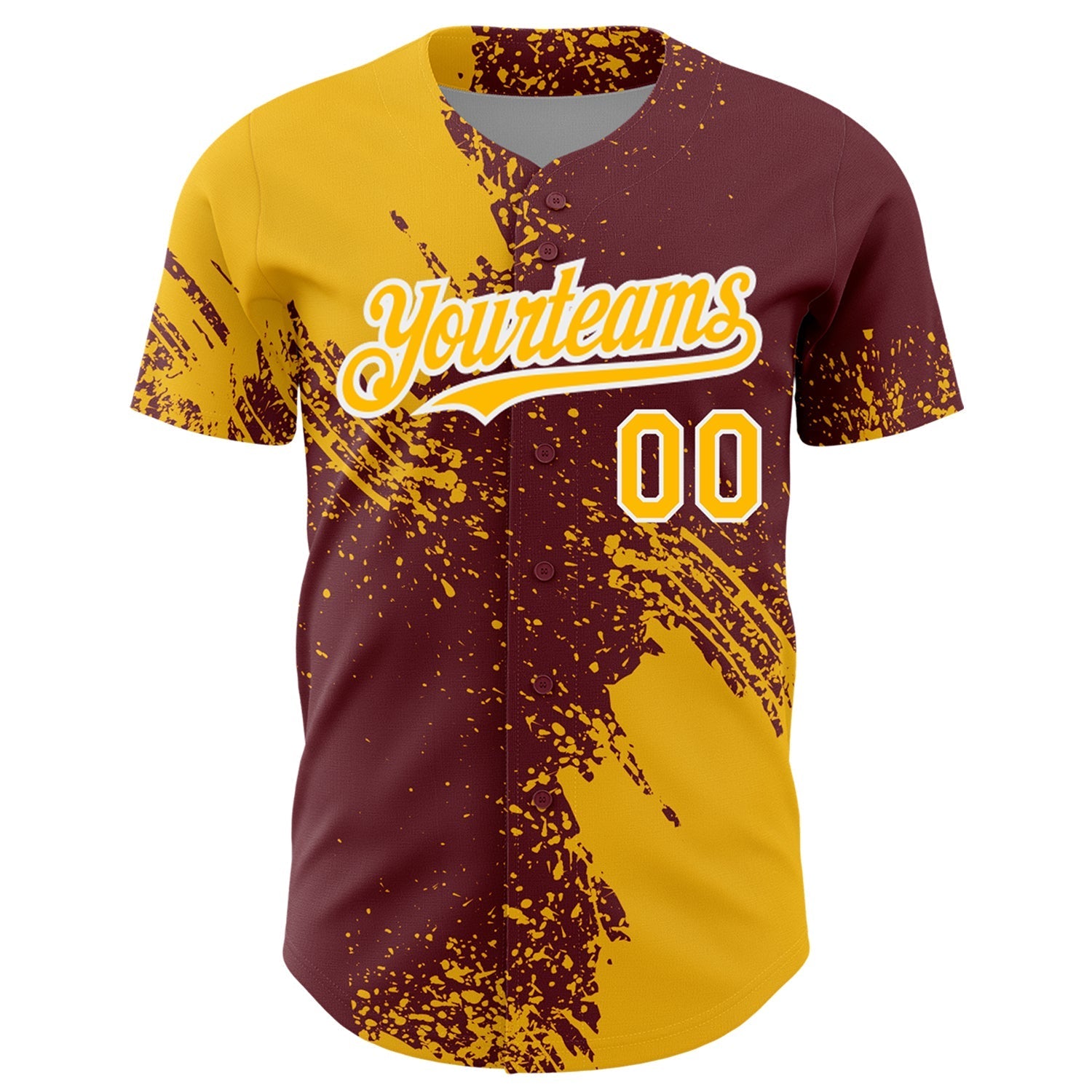 Custom Gold Burgundy-White 3D Pattern Design Abstract Brush Stroke Authentic Baseball Jersey baseball jersey product view 2