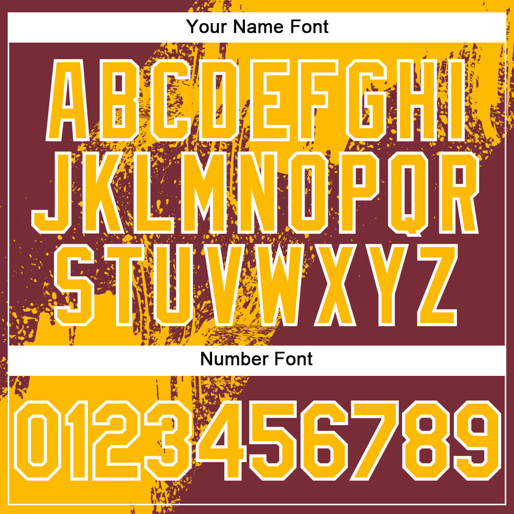 Custom Gold Burgundy-White 3D Pattern Design Abstract Brush Stroke Authentic Baseball Jersey baseball jersey product view 5