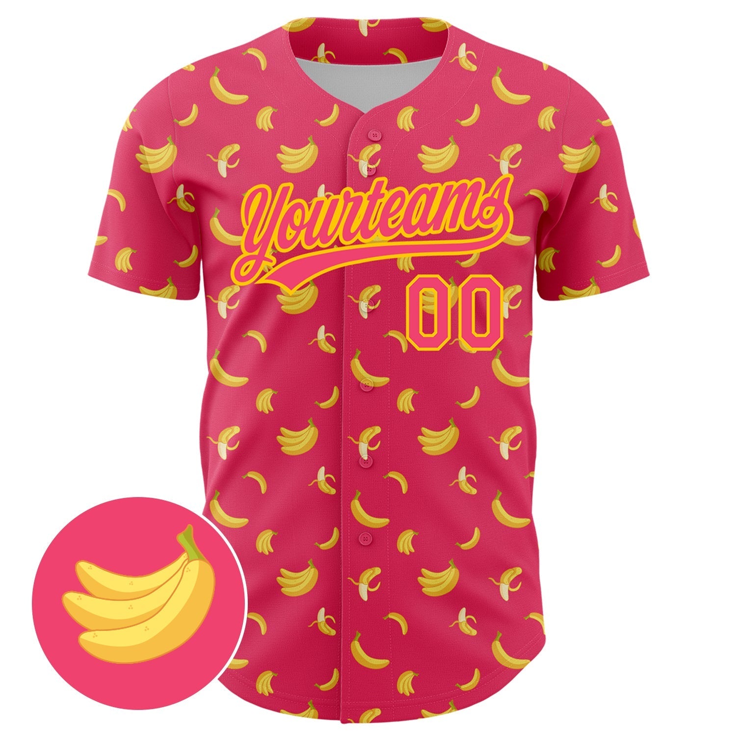 Custom Neon Pink Yellow 3D Pattern Design Fruit Banana Authentic Baseball Jersey baseball jersey product view 2