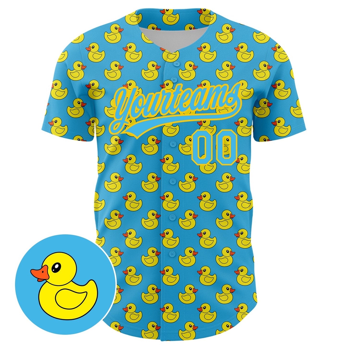 Custom Sky Blue Yellow 3D Pattern Design Animal Duck Authentic Baseball Jersey baseball jersey product view 2
