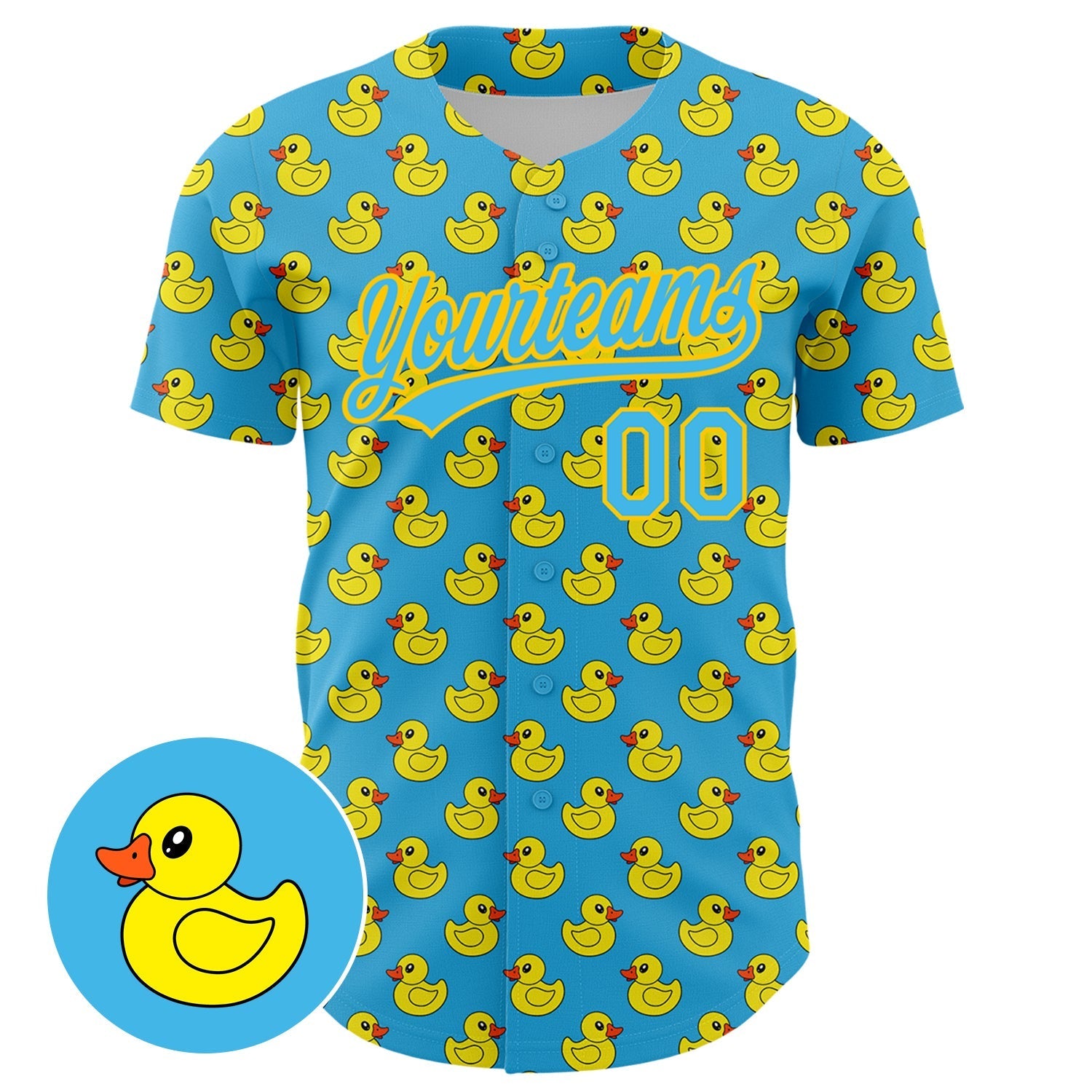 Custom Sky Blue Yellow 3D Pattern Design Animal Duck Authentic Baseball Jersey baseball jersey product view 2