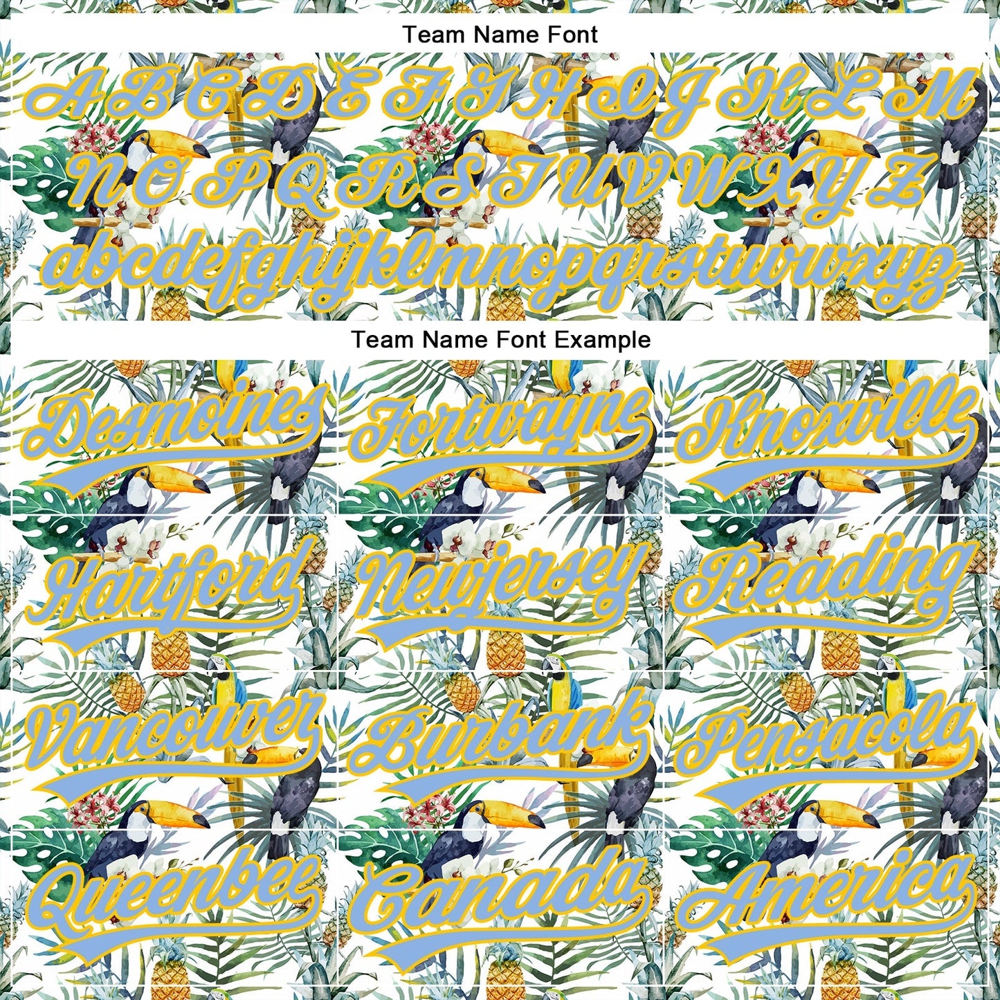 Custom White Light Blue-Yellow 3D Pattern Design Animal Toucan And Tropical Hawaii Palm Leaves Authentic Baseball Jersey baseball jersey product view 4