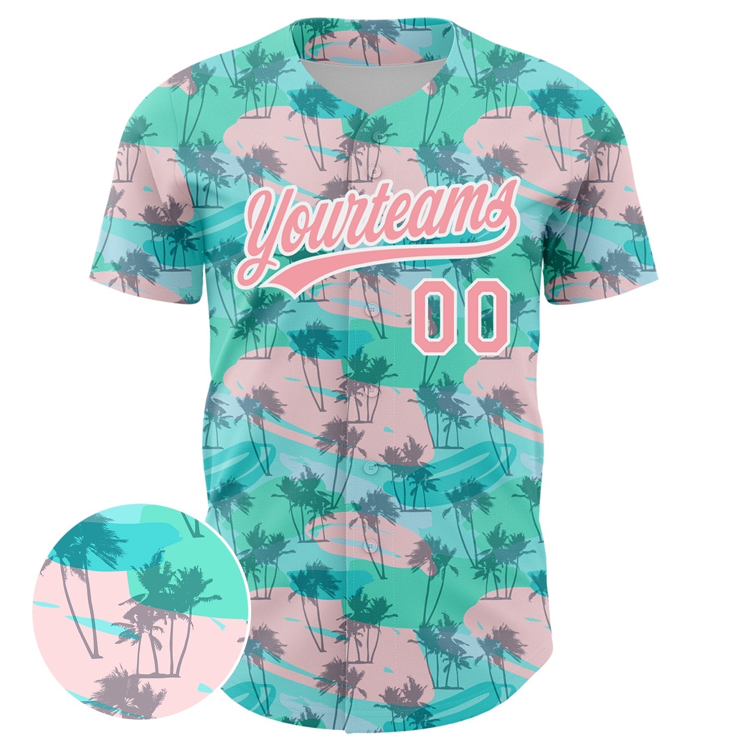 Custom Green Medium Pink-White 3D Pattern Design Tropical Hawaii Palm Trees Authentic Baseball Jersey baseball jersey product view 2