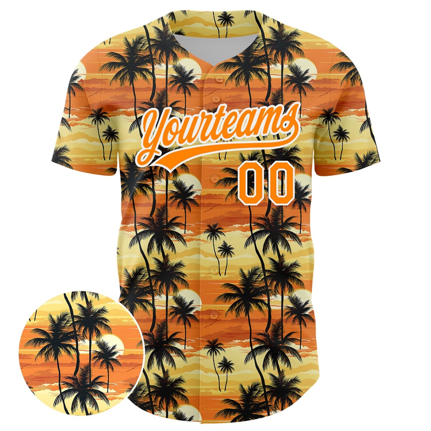 Custom Yellow Bay Orange-White 3D Pattern Design Tropical Hawaii Palm Trees Authentic Baseball Jersey baseball jersey product view 2