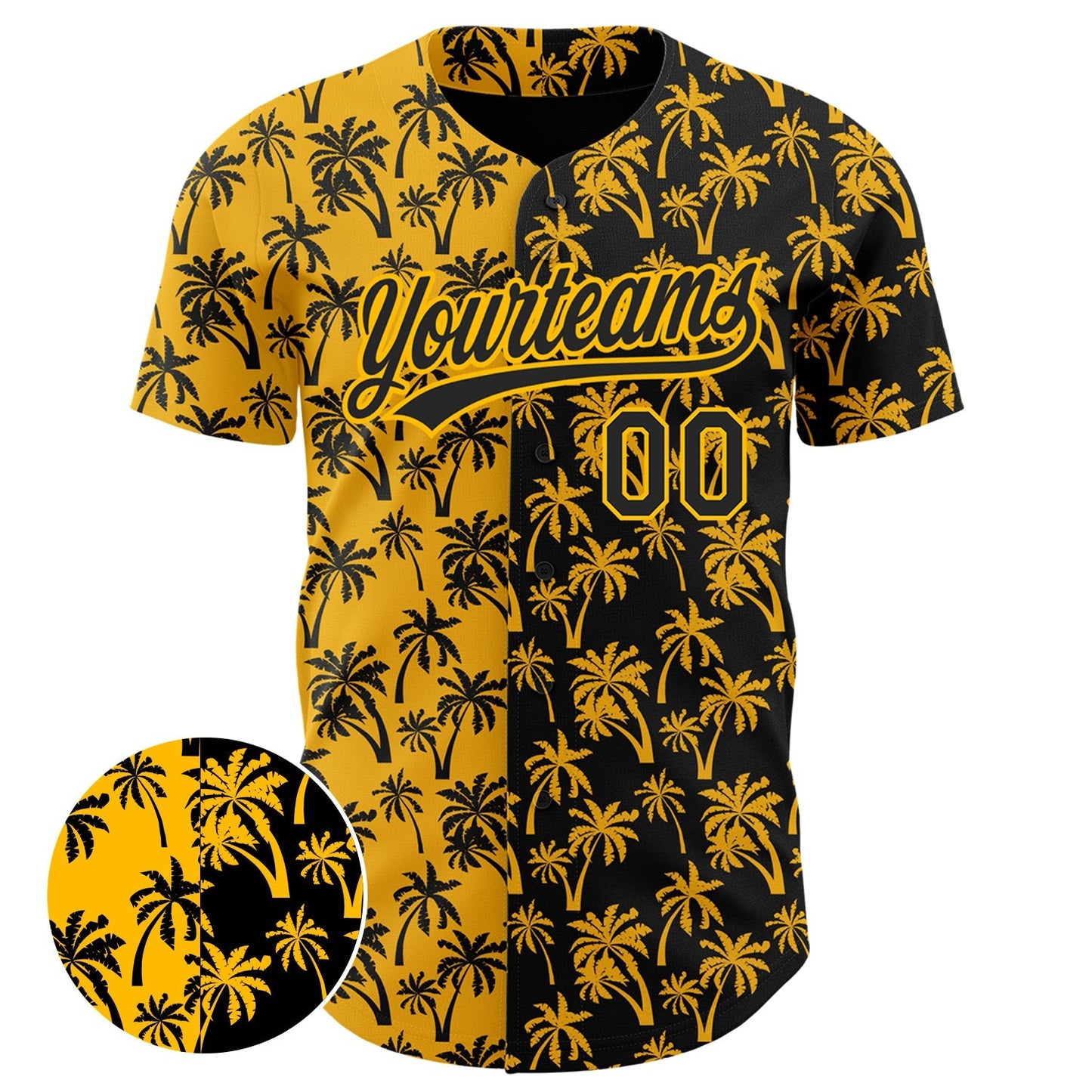 Custom Gold Black 3D Pattern Design Tropical Hawaii Palm Trees Authentic Baseball Jersey baseball jersey product view 2