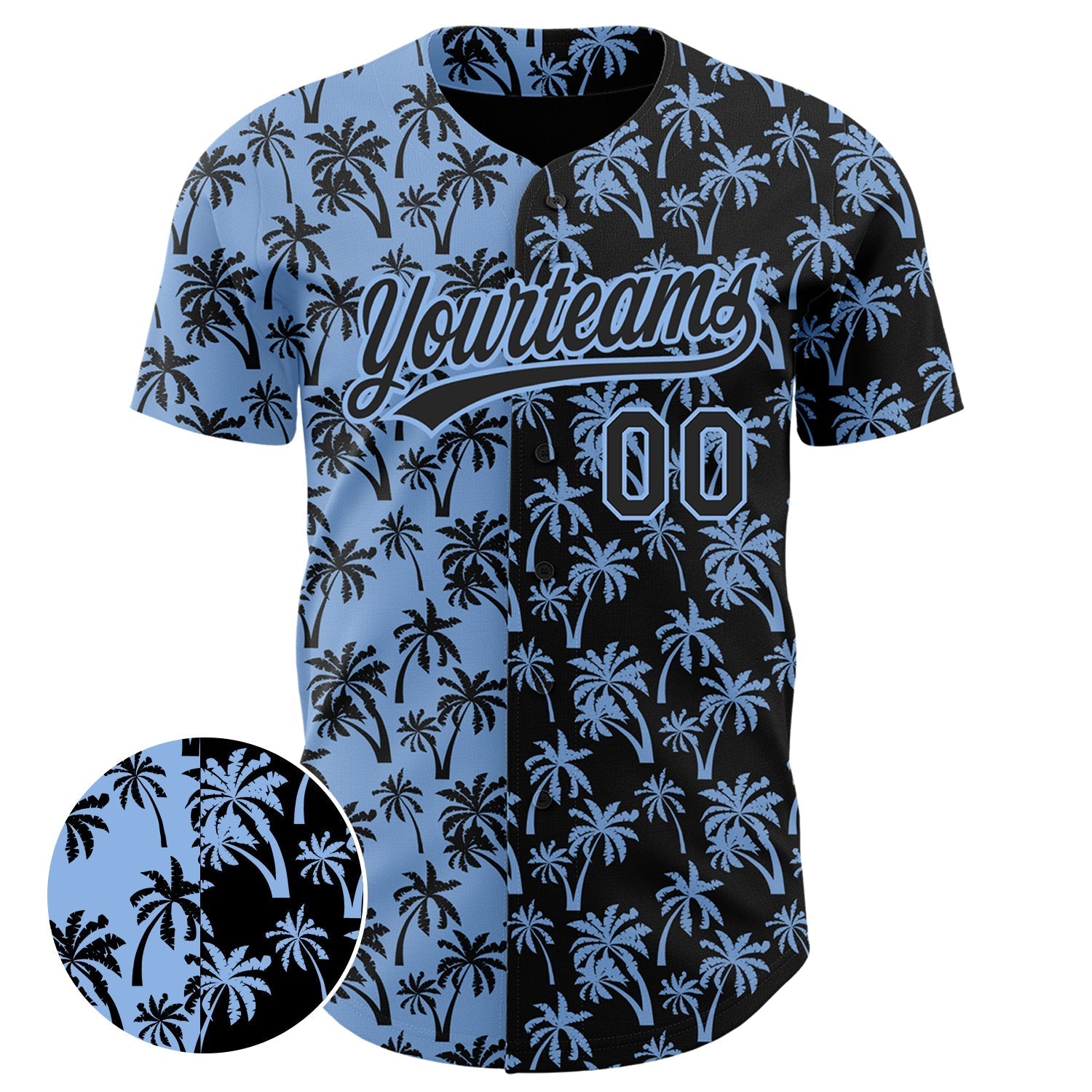 Custom Light Blue Black 3D Pattern Design Tropical Hawaii Palm Trees Authentic Baseball Jersey baseball jersey product view 2