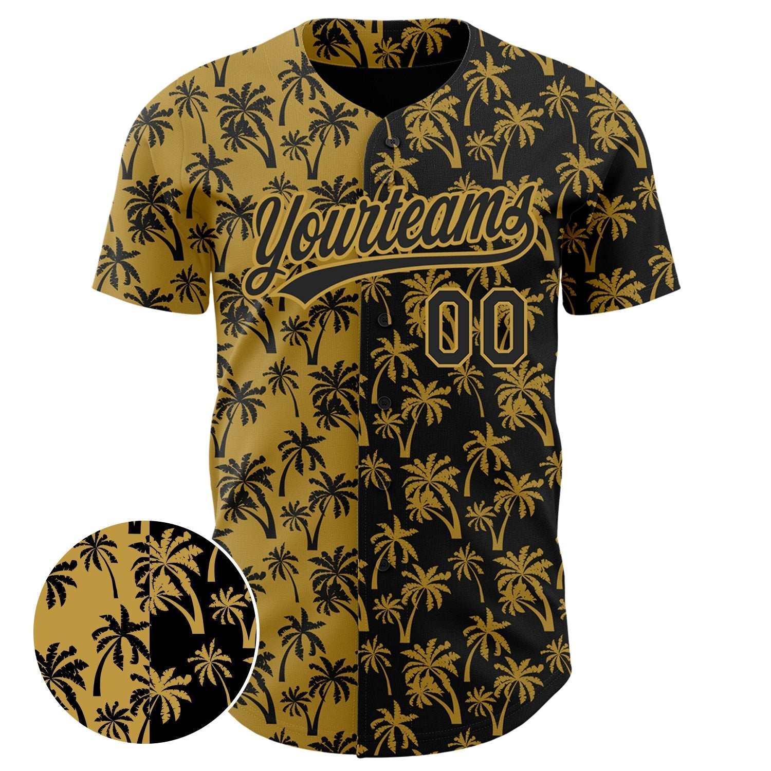 Custom Old Gold Black 3D Pattern Design Tropical Hawaii Palm Trees Authentic Baseball Jersey baseball jersey product view 2