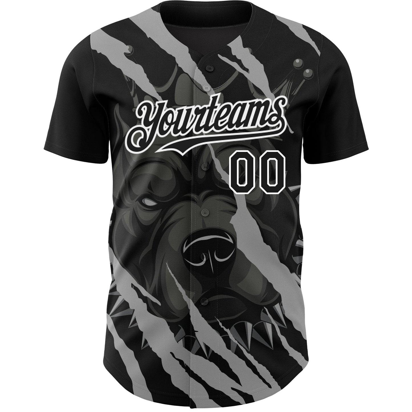 Custom Black White 3D Pattern Design Animal Pitbull Dog Authentic Baseball Jersey baseball jersey product view 2
