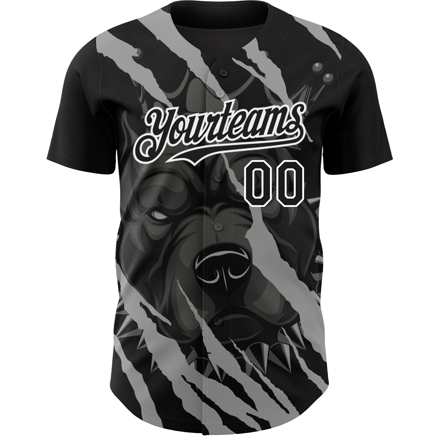 Custom Black White 3D Pattern Design Animal Pitbull Dog Authentic Baseball Jersey baseball jersey product view 2