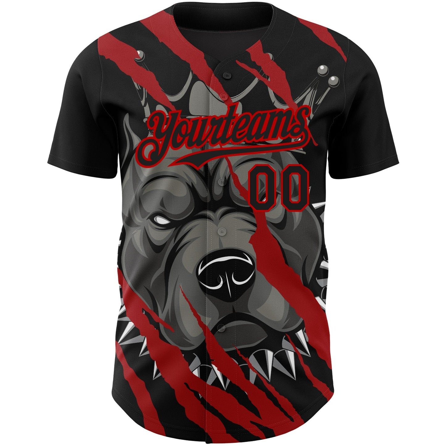Custom Black Red 3D Pattern Design Animal Pitbull Dog Authentic Baseball Jersey baseball jersey product view 2