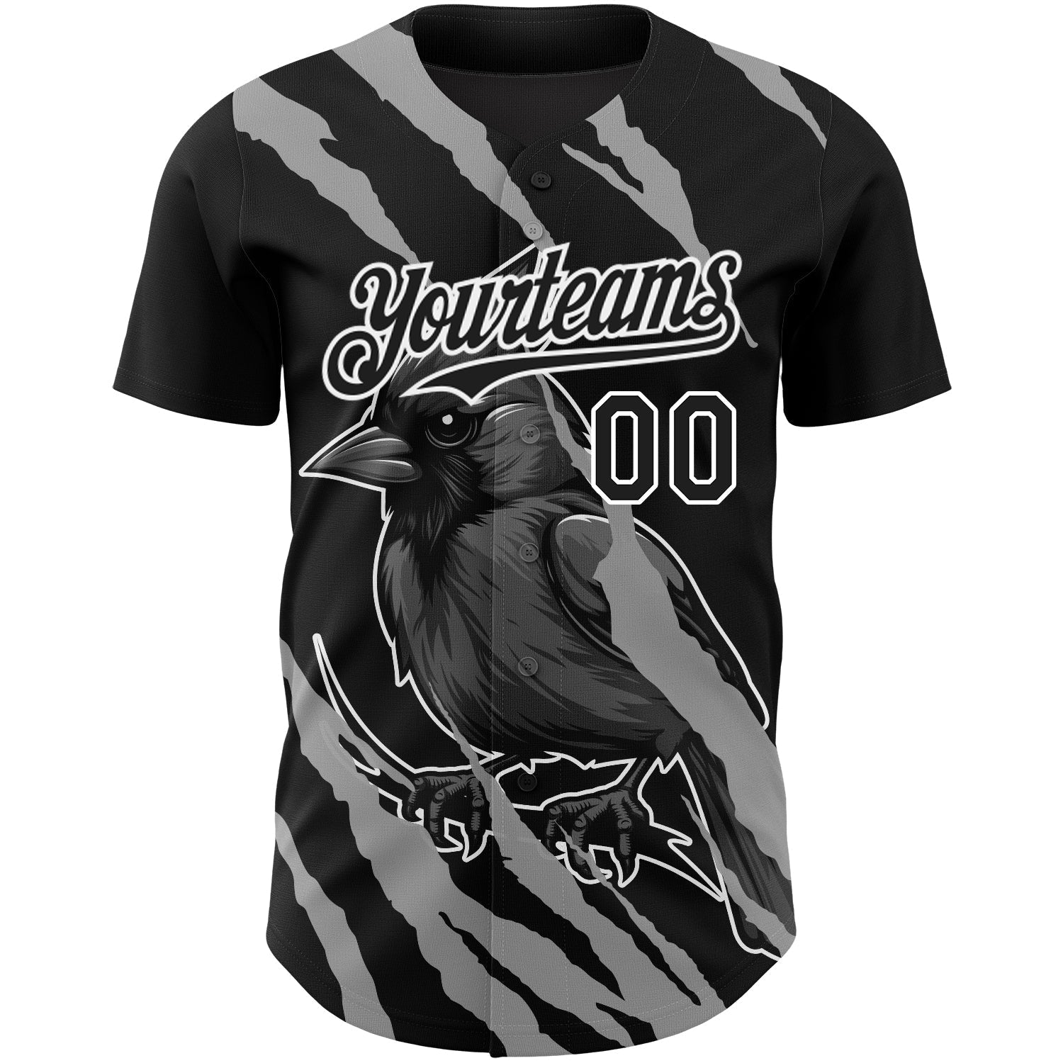 Custom Black White 3D Pattern Design Animal Cardinal Bird Authentic Baseball Jersey baseball jersey product view 2