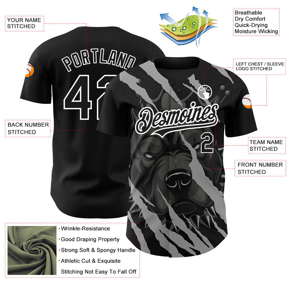 Custom Black White 3D Pattern Design Animal Cardinal Bird Authentic Baseball Jersey baseball jersey product view 3