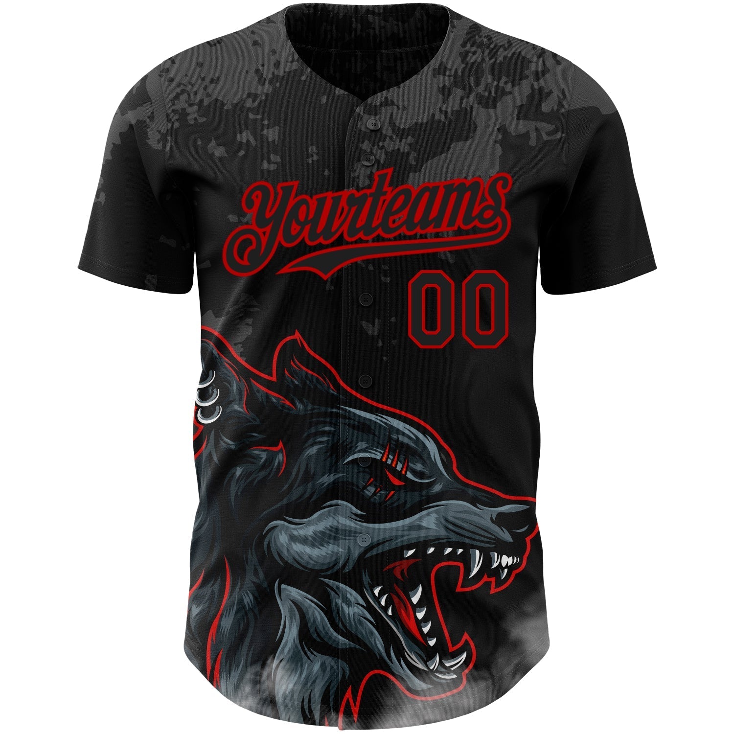 Custom Black Red 3D Pattern Design Animal Wolf Authentic Baseball Jersey baseball jersey product view 2
