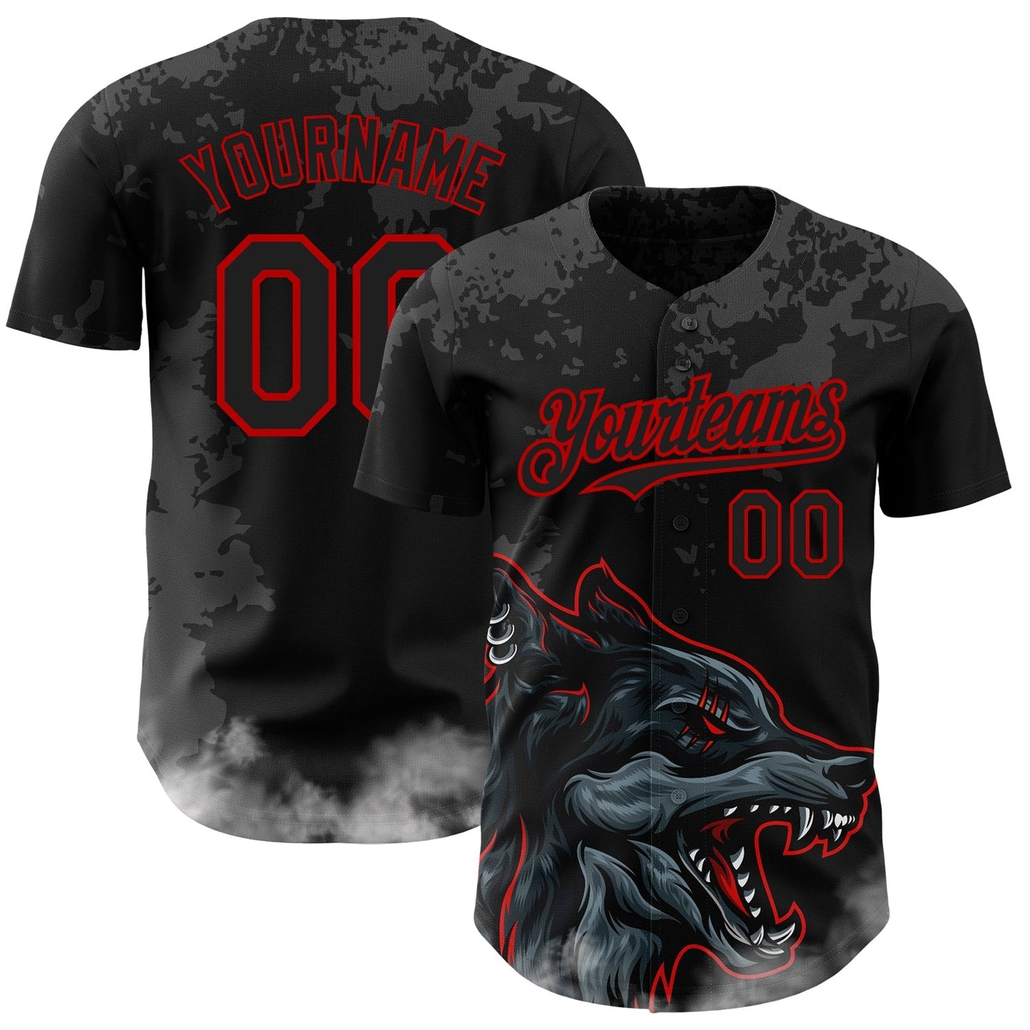 Custom Black Red 3D Pattern Design Animal Wolf Authentic Baseball Jersey baseball jersey product view 1