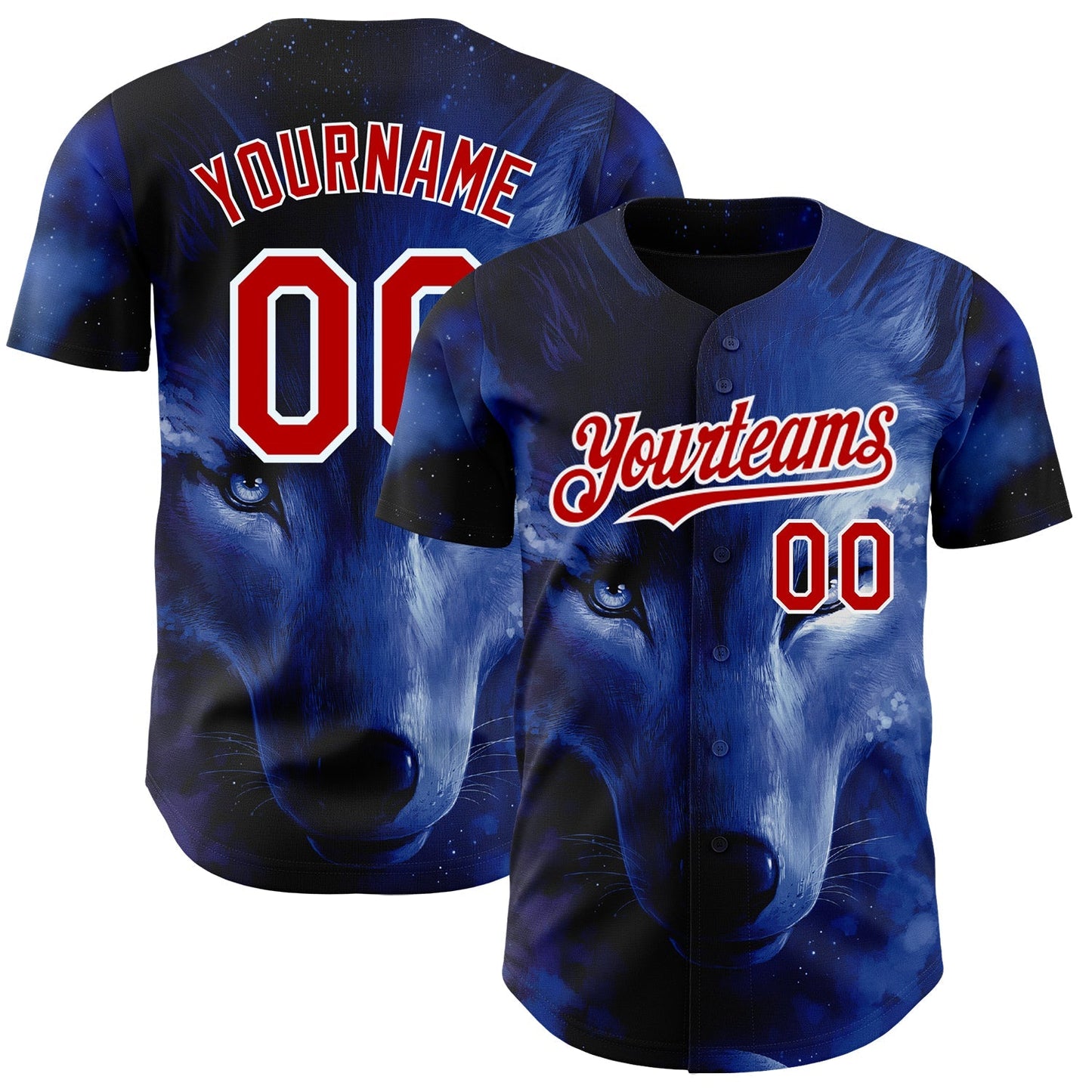 Custom Black Red-White 3D Pattern Design Animal Wolf Authentic Baseball Jersey baseball jersey product view 1