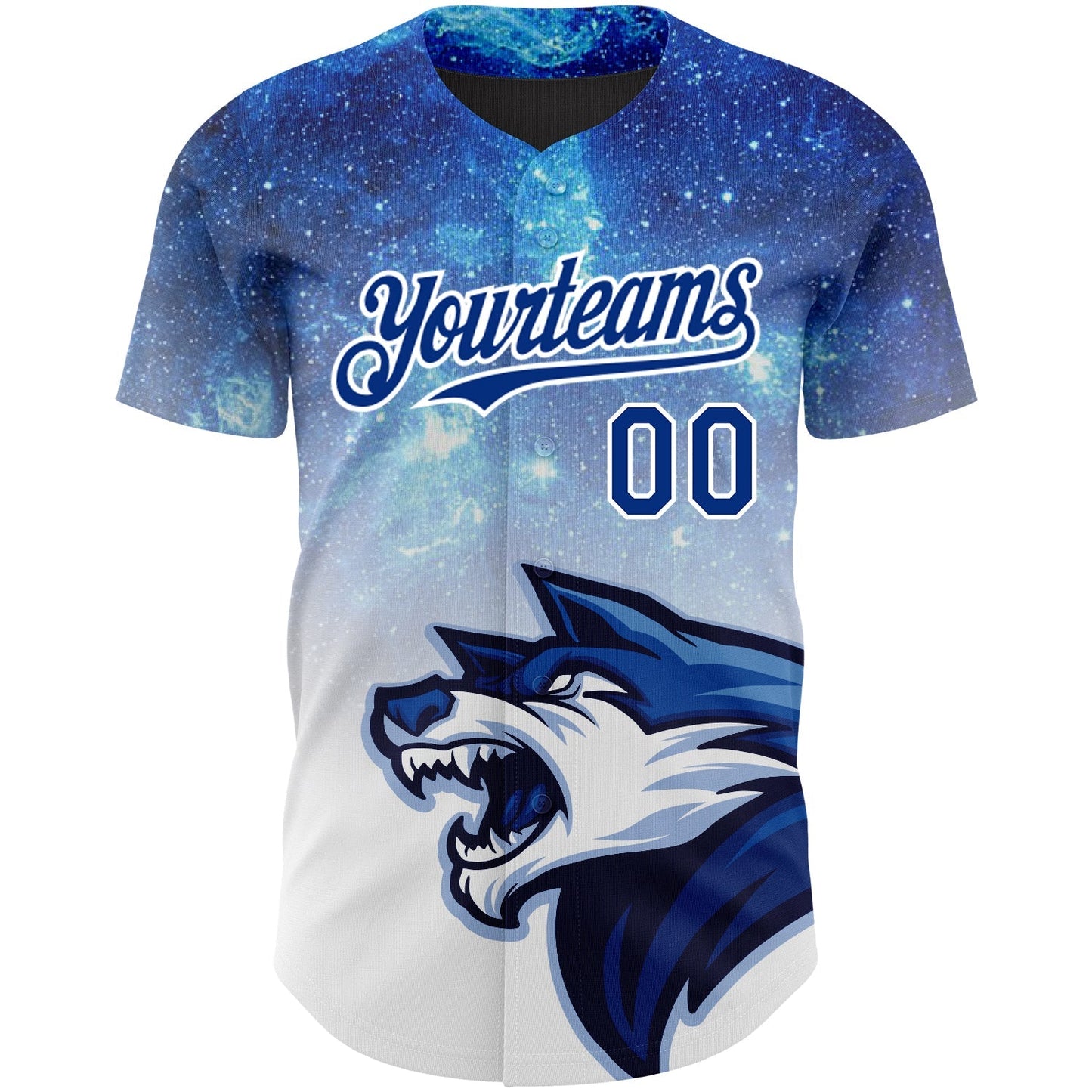 Custom Royal White 3D Pattern Design Animal Wolf Authentic Baseball Jersey baseball jersey product view 2