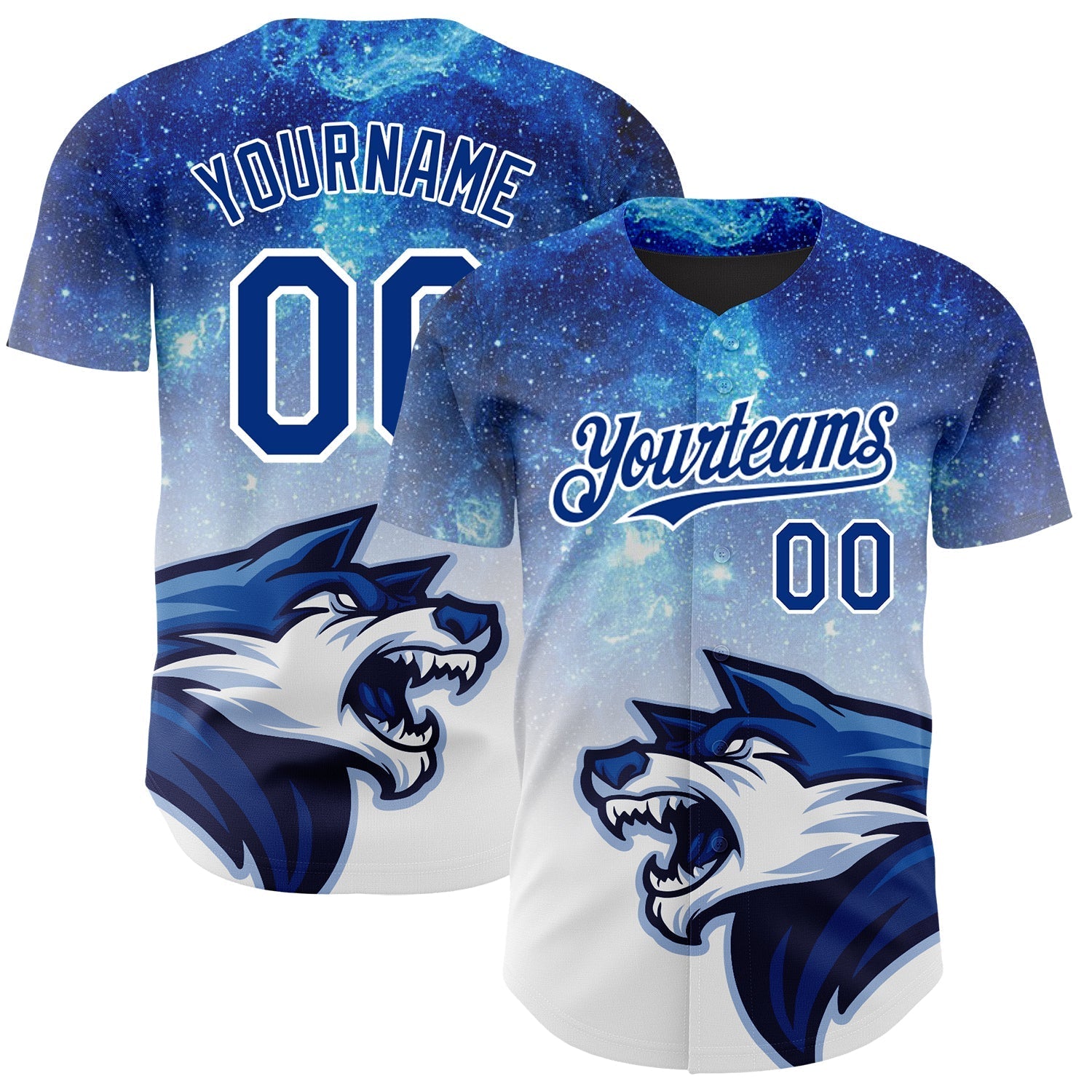 Custom Royal White 3D Pattern Design Animal Wolf Authentic Baseball Jersey baseball jersey product view 1