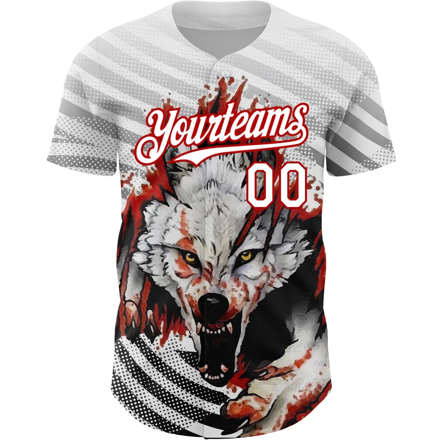 Custom White Red 3D Pattern Design Animal Wolf Authentic Baseball Jersey baseball jersey product view 2