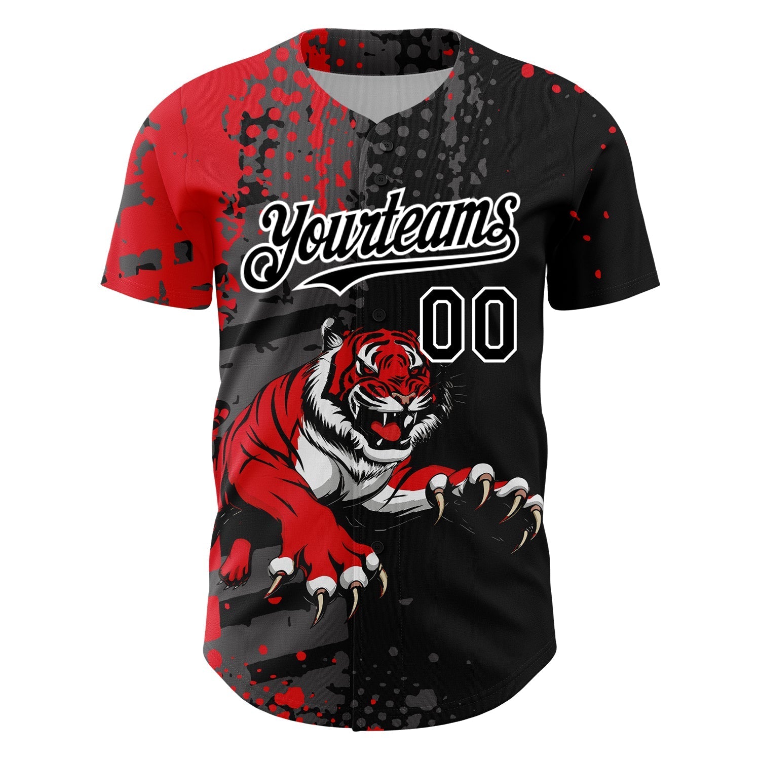 Custom Black Red-White 3D Pattern Design Animal Tiger Authentic Baseball Jersey baseball jersey product view 2