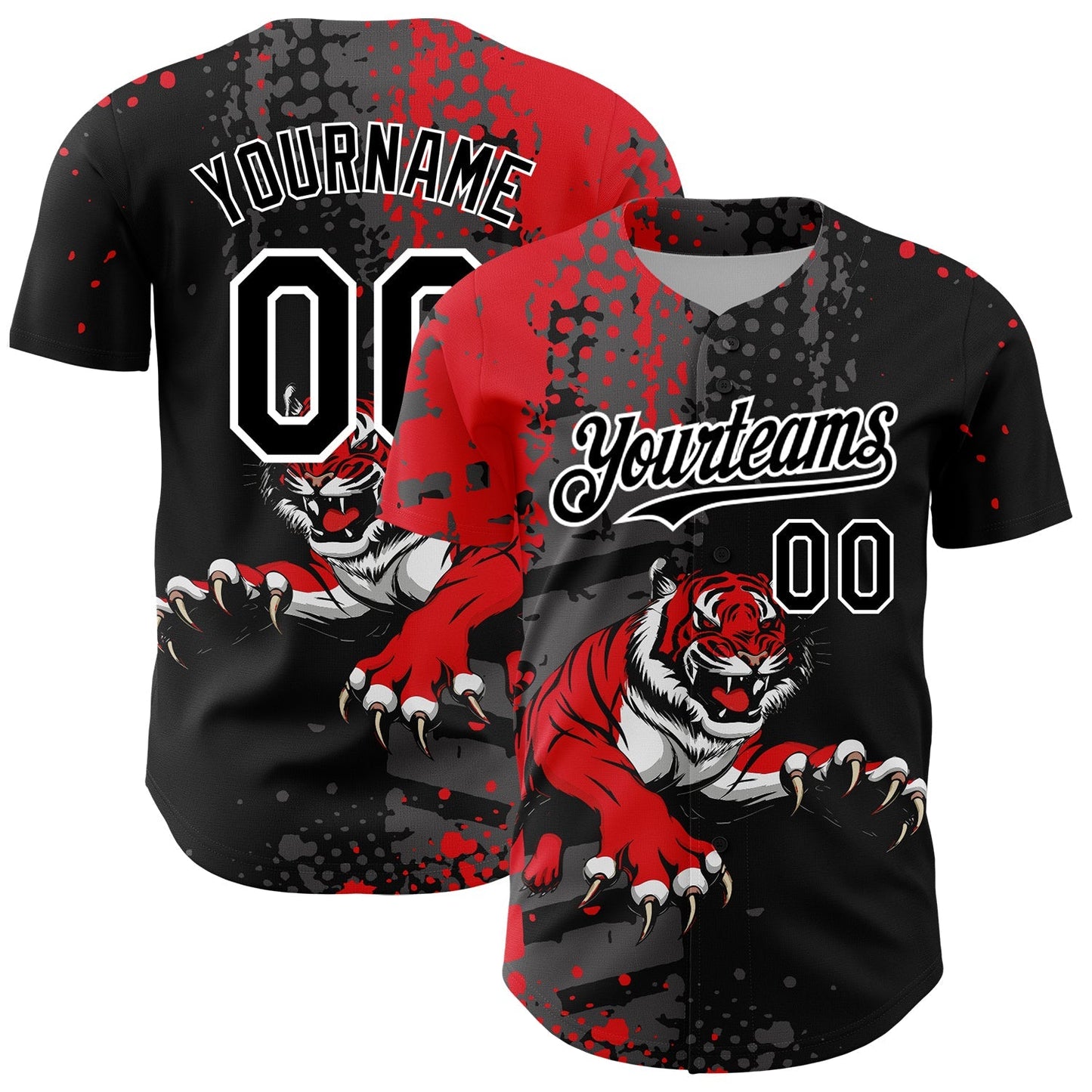 Custom Black Red-White 3D Pattern Design Animal Tiger Authentic Baseball Jersey baseball jersey product view 1