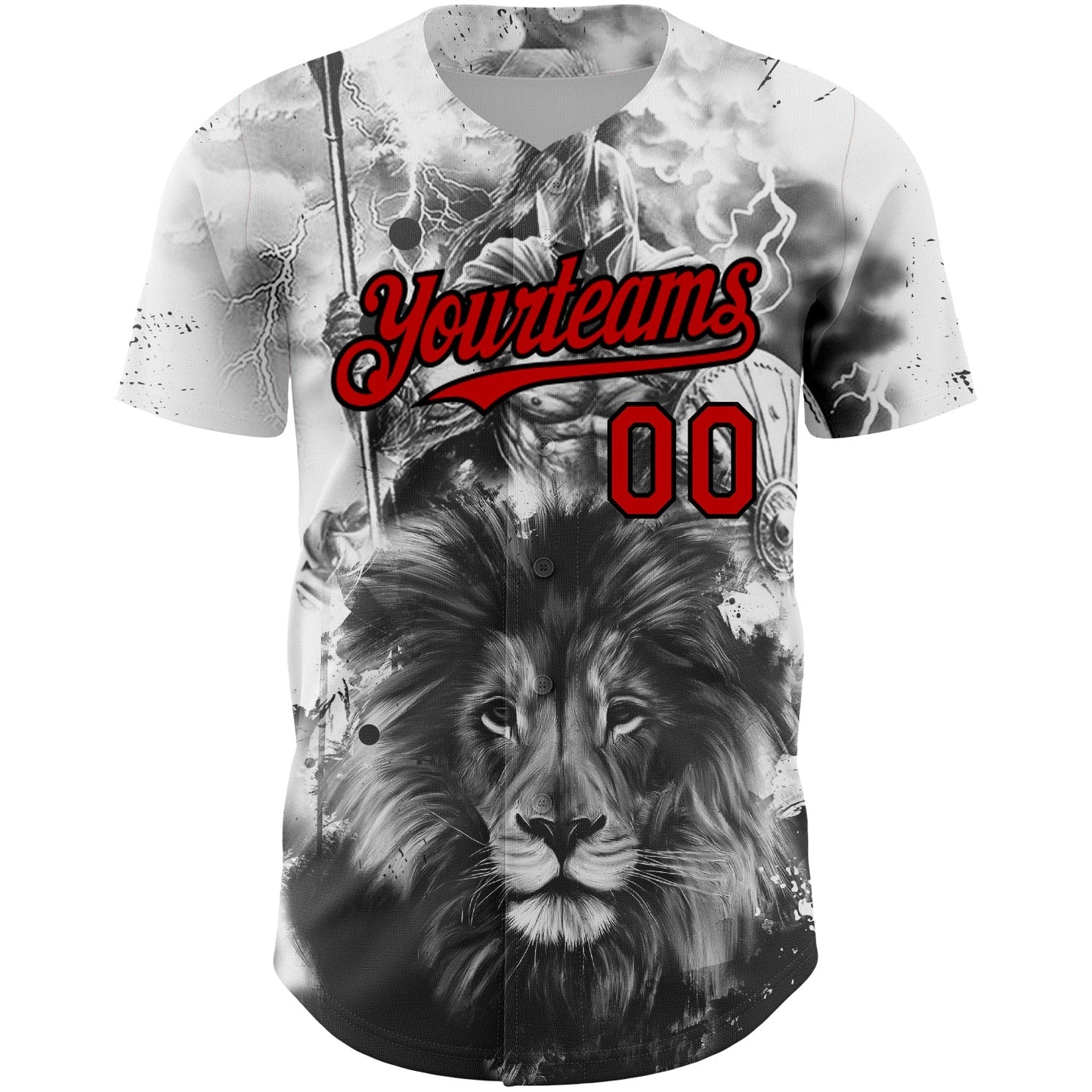 Custom White Red-Black 3D Pattern Design Animal Lion Authentic Baseball Jersey baseball jersey product view 2