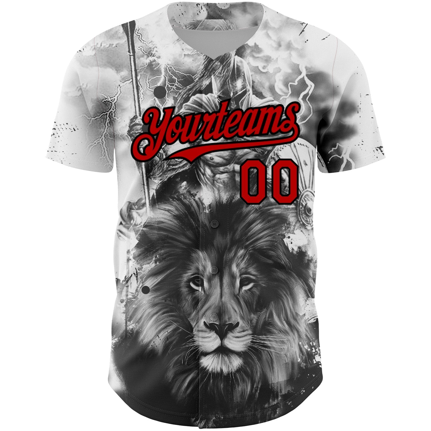 Custom White Red-Black 3D Pattern Design Animal Lion Authentic Baseball Jersey baseball jersey product view 2
