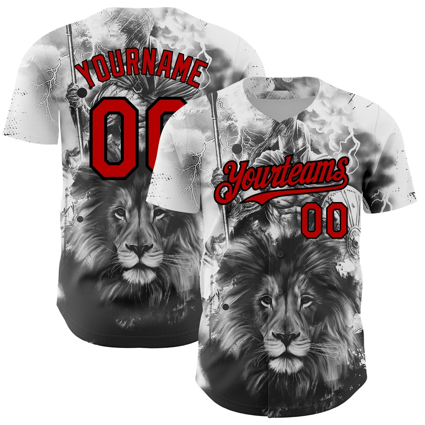 Custom White Red-Black 3D Pattern Design Animal Lion Authentic Baseball Jersey baseball jersey product view 1
