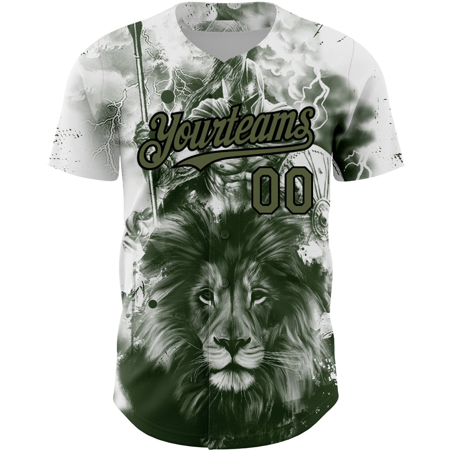 Custom White Olive-Black 3D Pattern Design Animal Lion Authentic Baseball Jersey baseball jersey product view 2