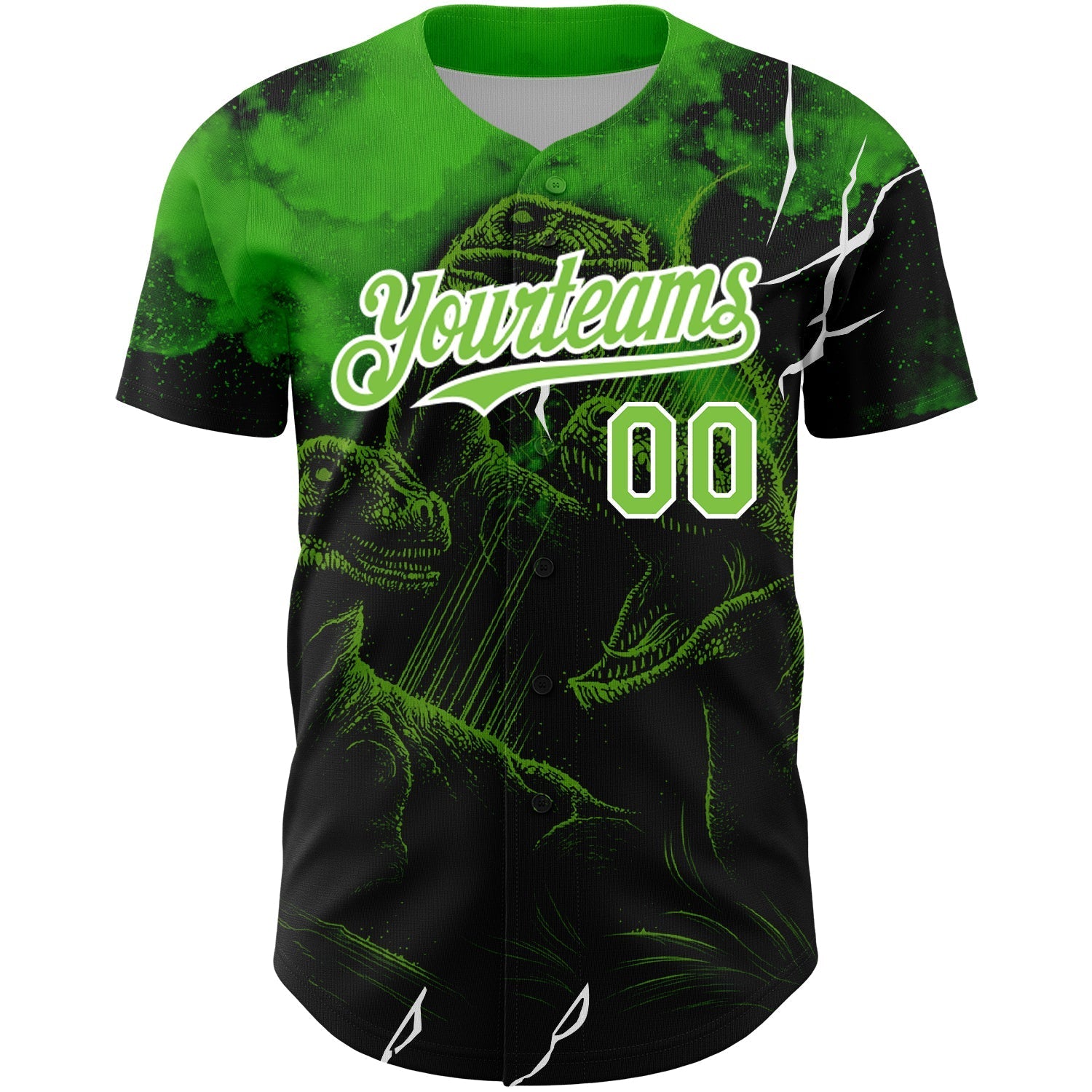 Custom Black Neon Green-White 3D Pattern Design Animal Dinosaur Authentic Baseball Jersey baseball jersey product view 2