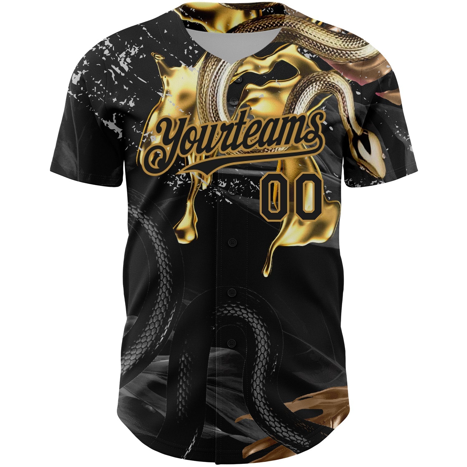 Custom Black Old Gold 3D Pattern Design Animal Snake Authentic Baseball Jersey baseball jersey product view 2