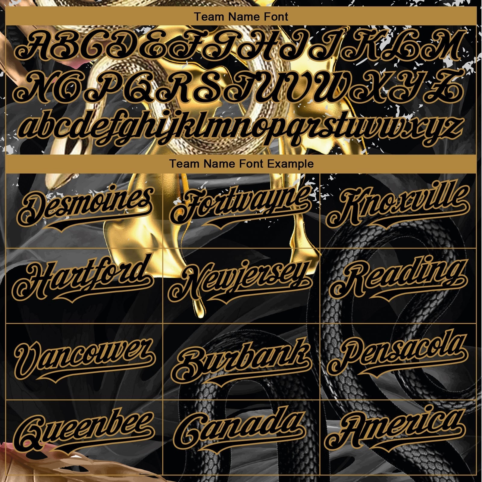 Custom Black Old Gold 3D Pattern Design Animal Snake Authentic Baseball Jersey baseball jersey product view 4