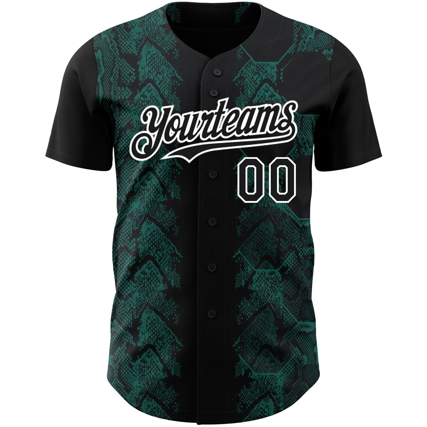Custom Black Midnight Green-White 3D Pattern Design Animal Snake Authentic Baseball Jersey baseball jersey product view 2