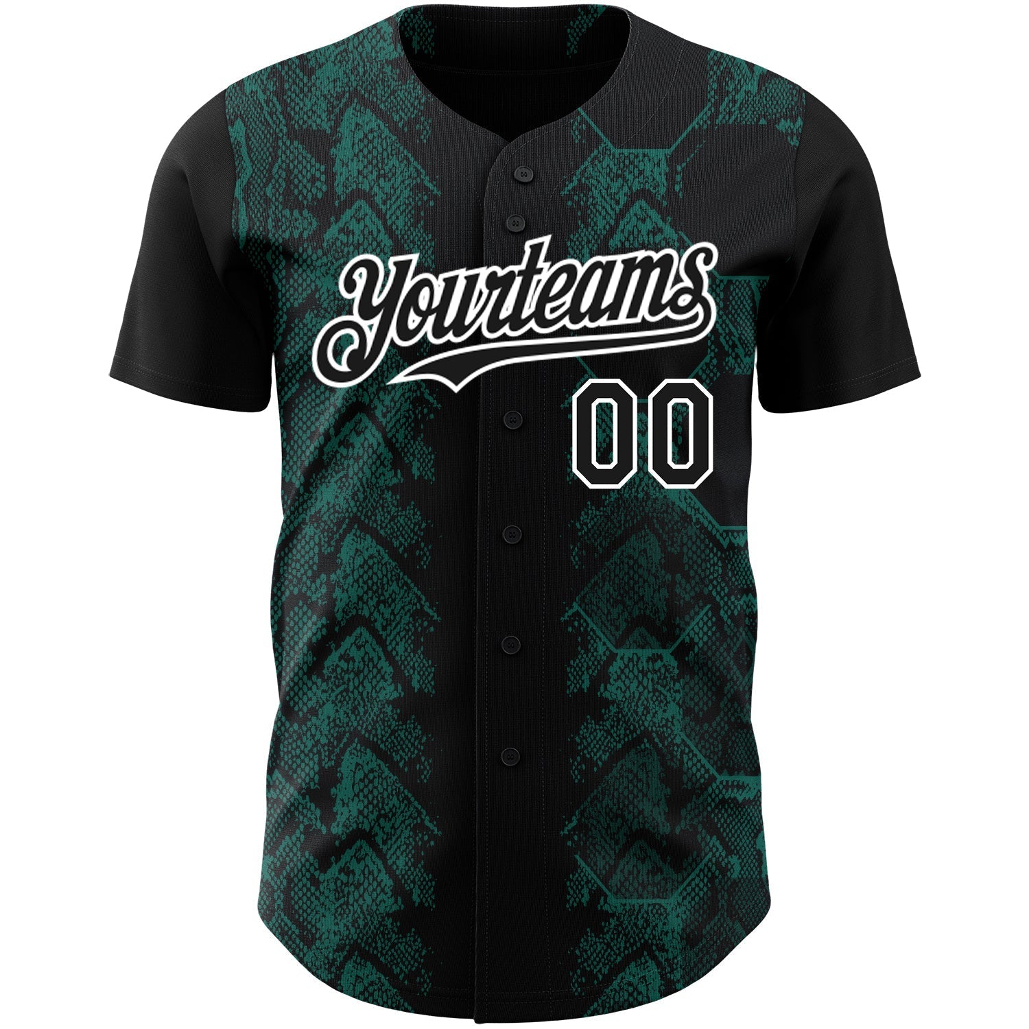 Custom Black Midnight Green-White 3D Pattern Design Animal Snake Authentic Baseball Jersey baseball jersey product view 2
