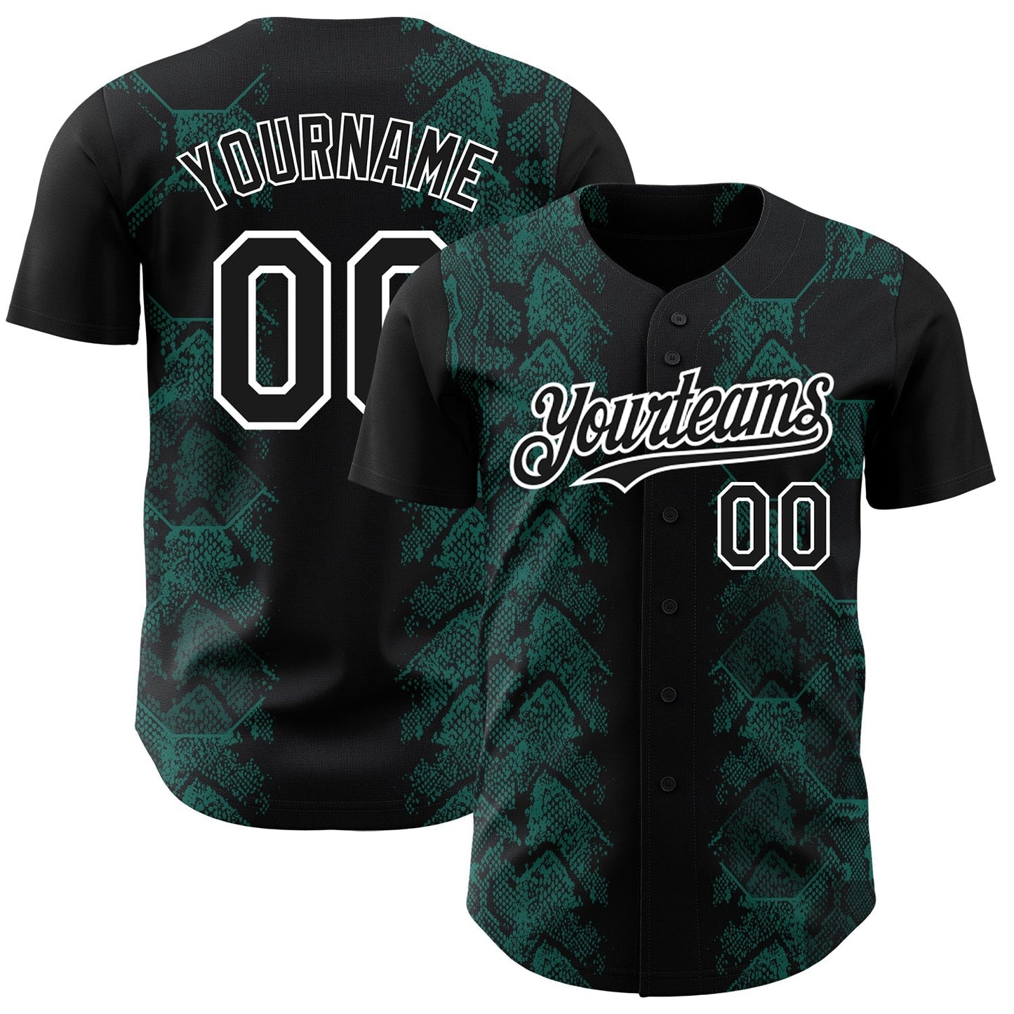 Custom Black Midnight Green-White 3D Pattern Design Animal Snake Authentic Baseball Jersey baseball jersey product view 1