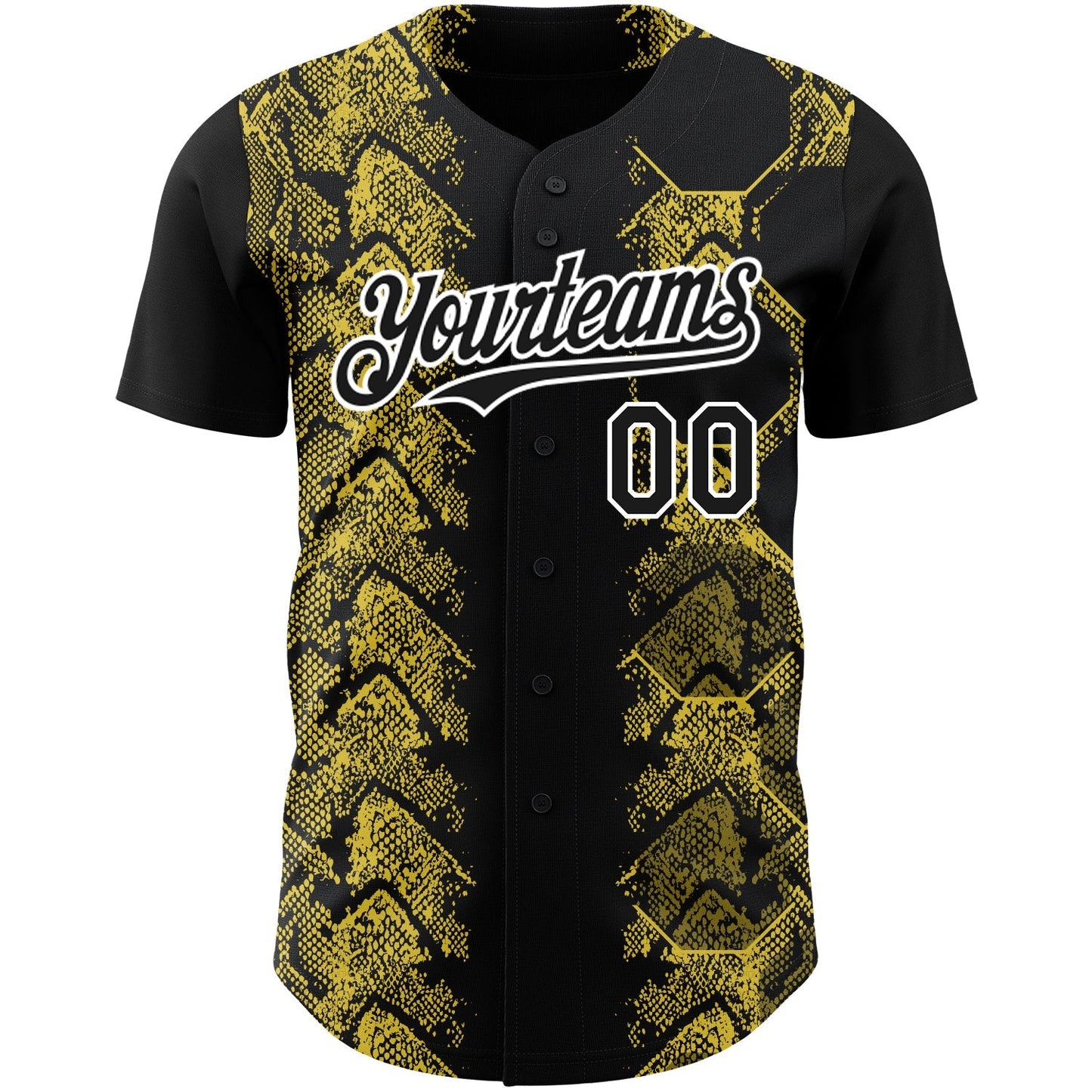 Custom Black Yellow-White 3D Pattern Design Animal Snake Authentic Baseball Jersey baseball jersey product view 2