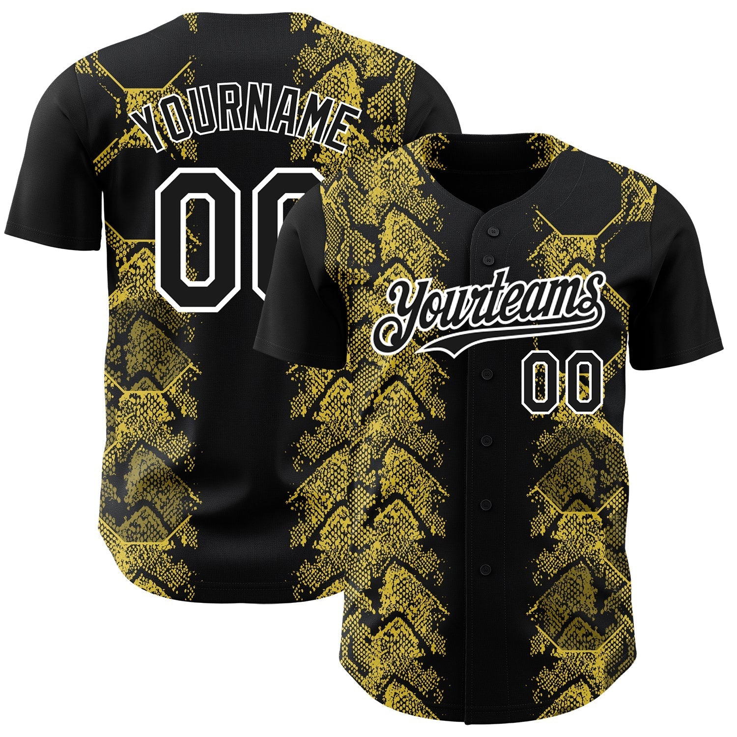 Custom Black Yellow-White 3D Pattern Design Animal Snake Authentic Baseball Jersey baseball jersey product view 1