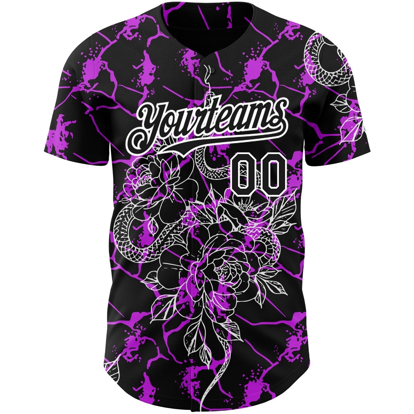 Custom Black Purple-White 3D Pattern Design Animal Snake Authentic Baseball Jersey baseball jersey product view 2