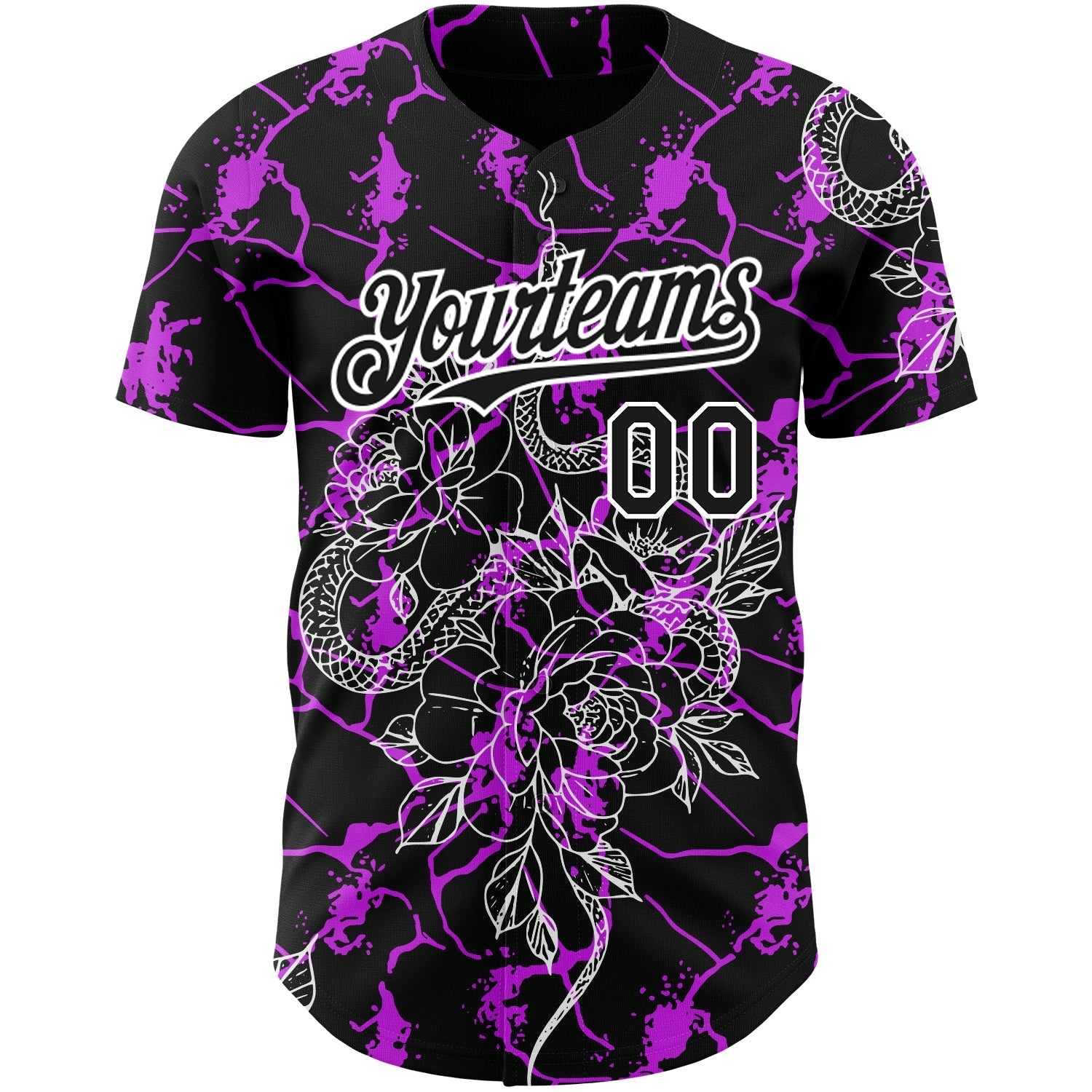 Custom Black Purple-White 3D Pattern Design Animal Snake Authentic Baseball Jersey baseball jersey product view 2