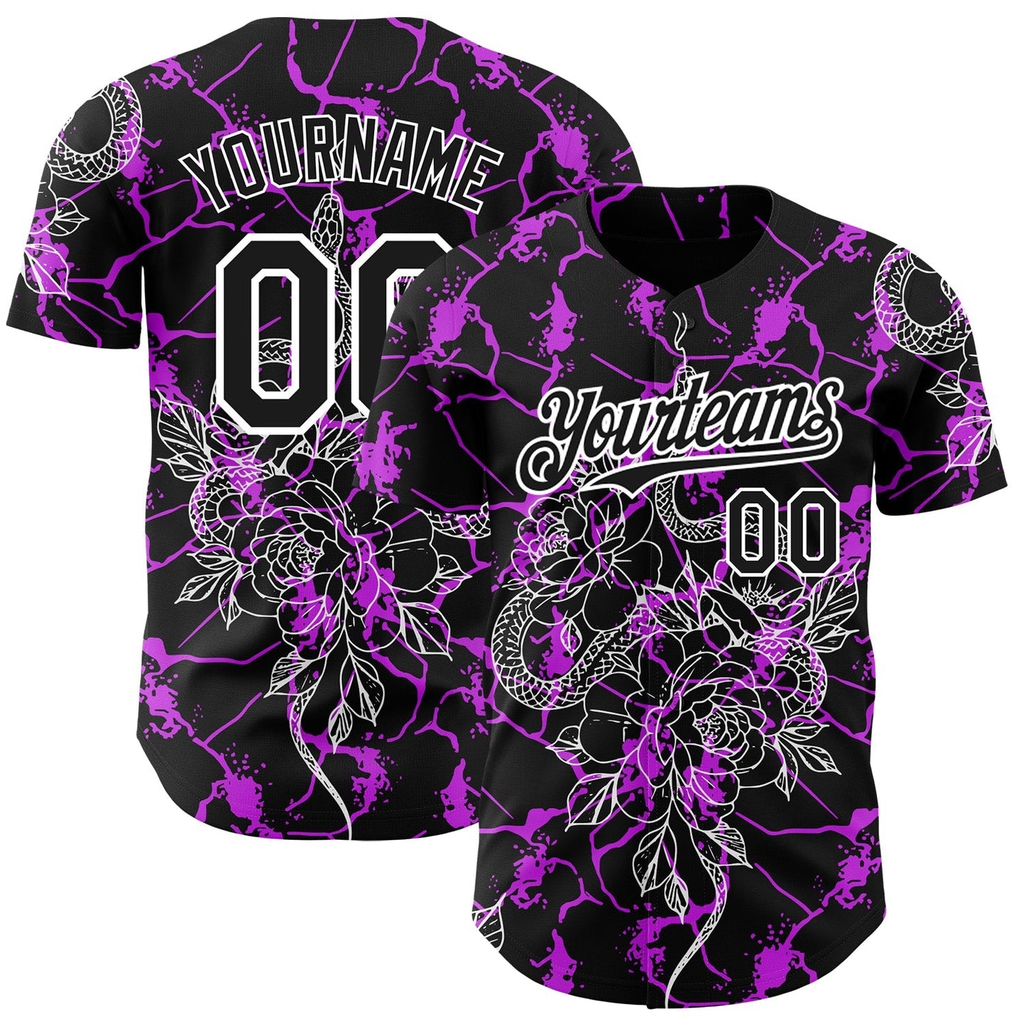 Custom Black Purple-White 3D Pattern Design Animal Snake Authentic Baseball Jersey baseball jersey product view 1