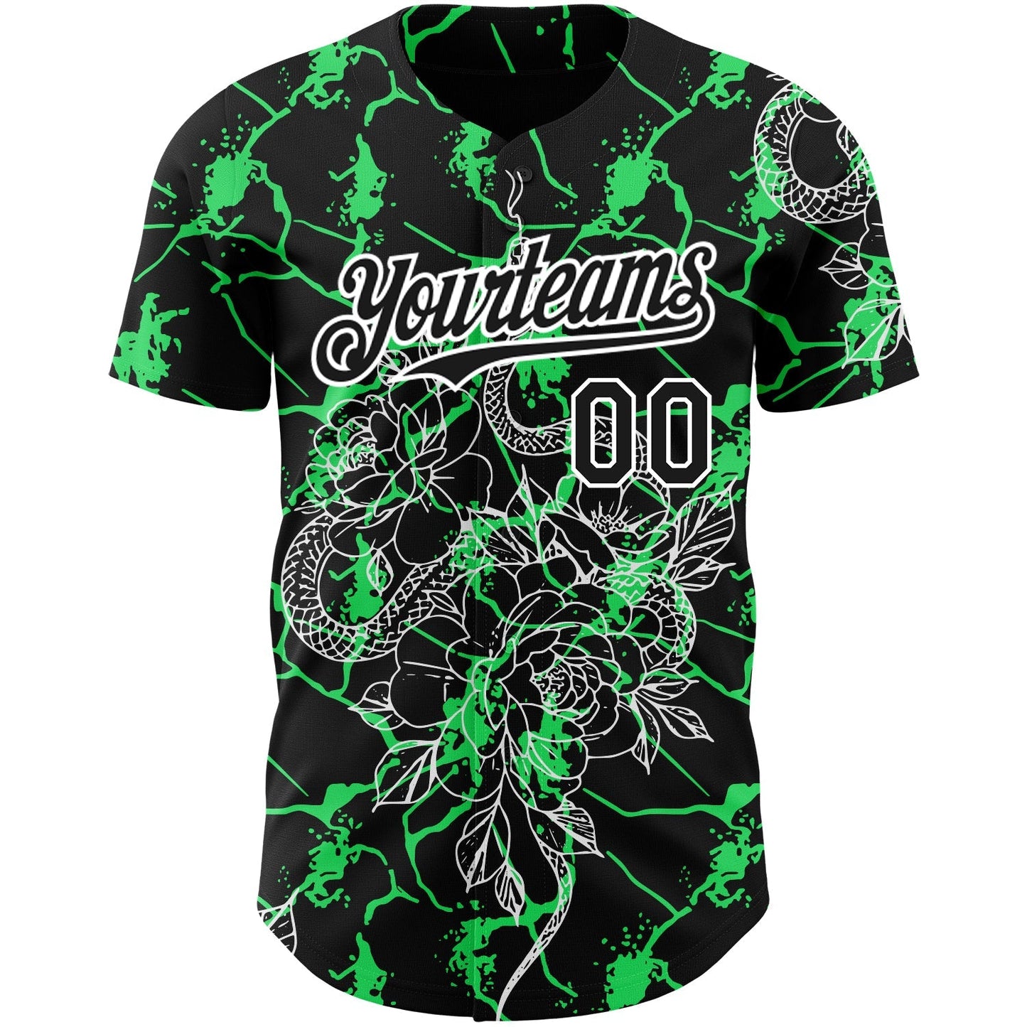 Custom Black Neon Green-White 3D Pattern Design Animal Snake Authentic Baseball Jersey baseball jersey product view 2