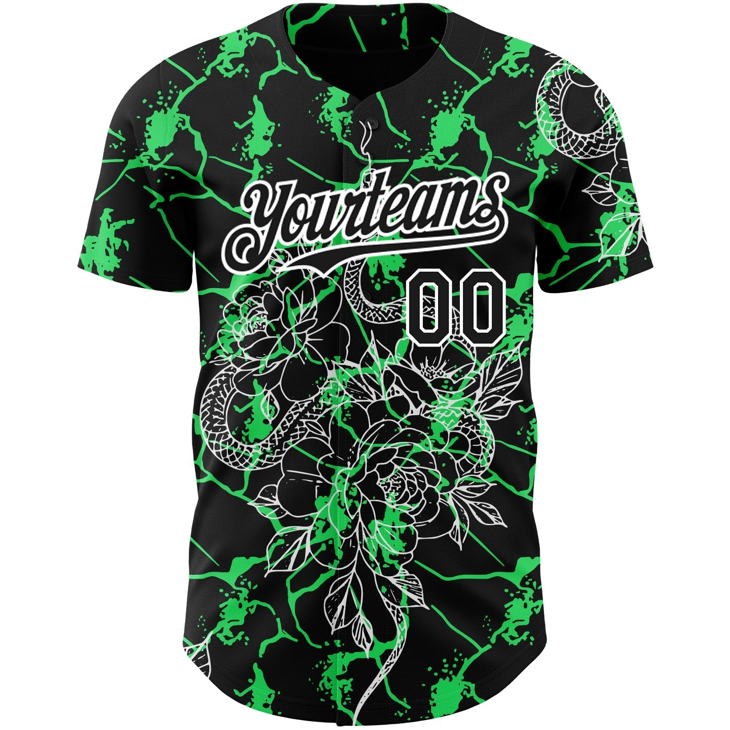 Custom Black Neon Green-White 3D Pattern Design Animal Snake Authentic Baseball Jersey baseball jersey product view 2
