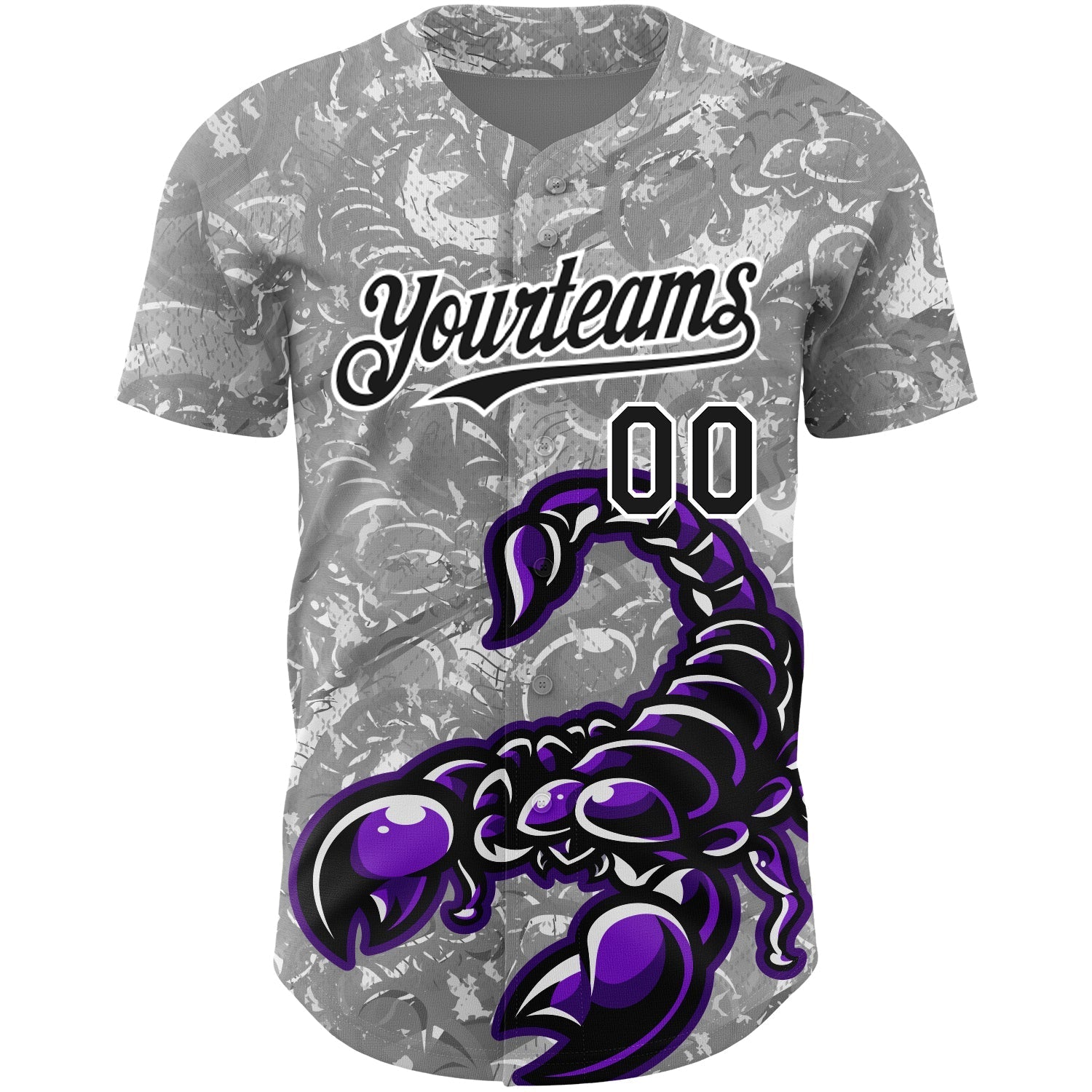 Custom Gray Black-White 3D Pattern Design Animal Scorpion Authentic Baseball Jersey baseball jersey product view 2