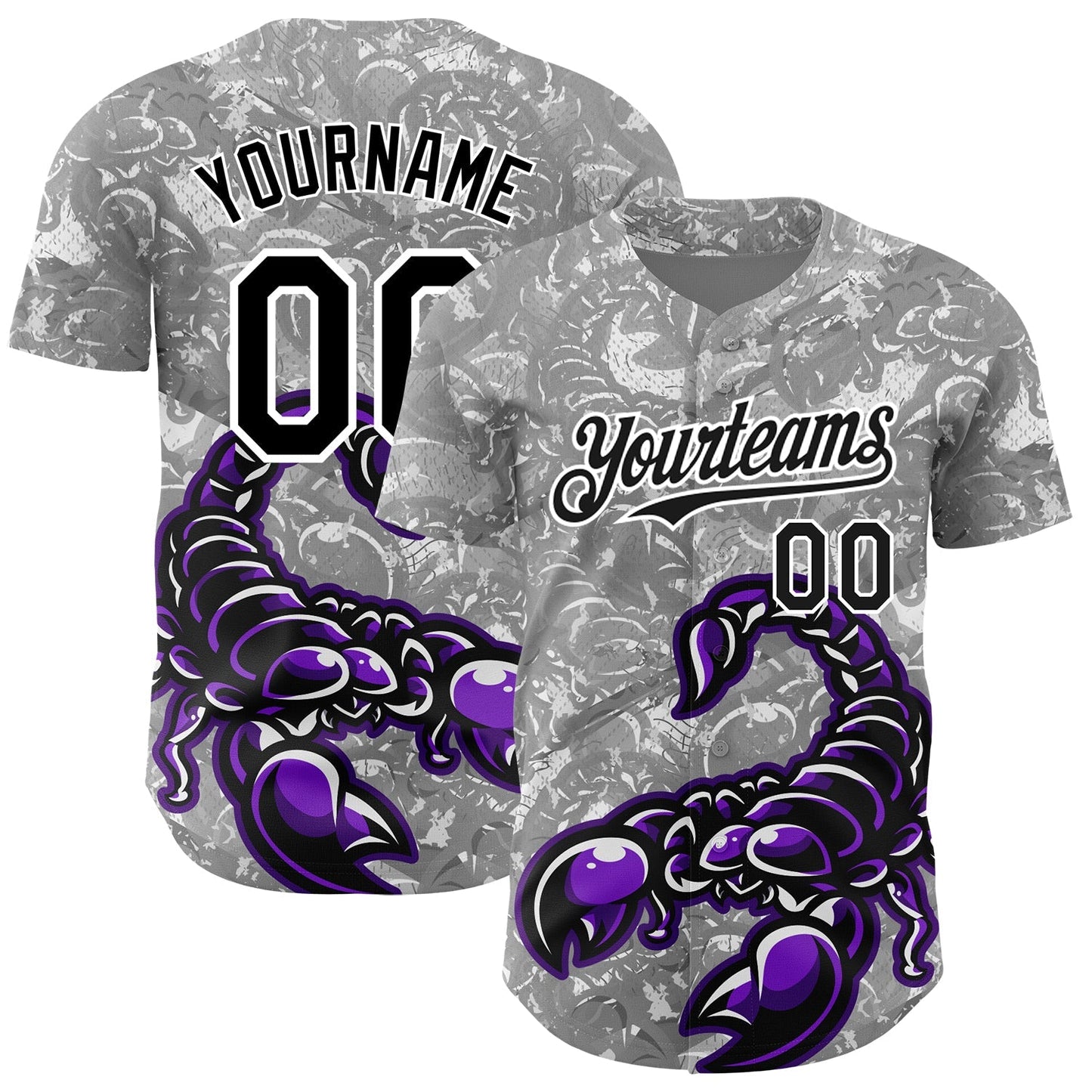 Custom Gray Black-White 3D Pattern Design Animal Scorpion Authentic Baseball Jersey baseball jersey product view 1