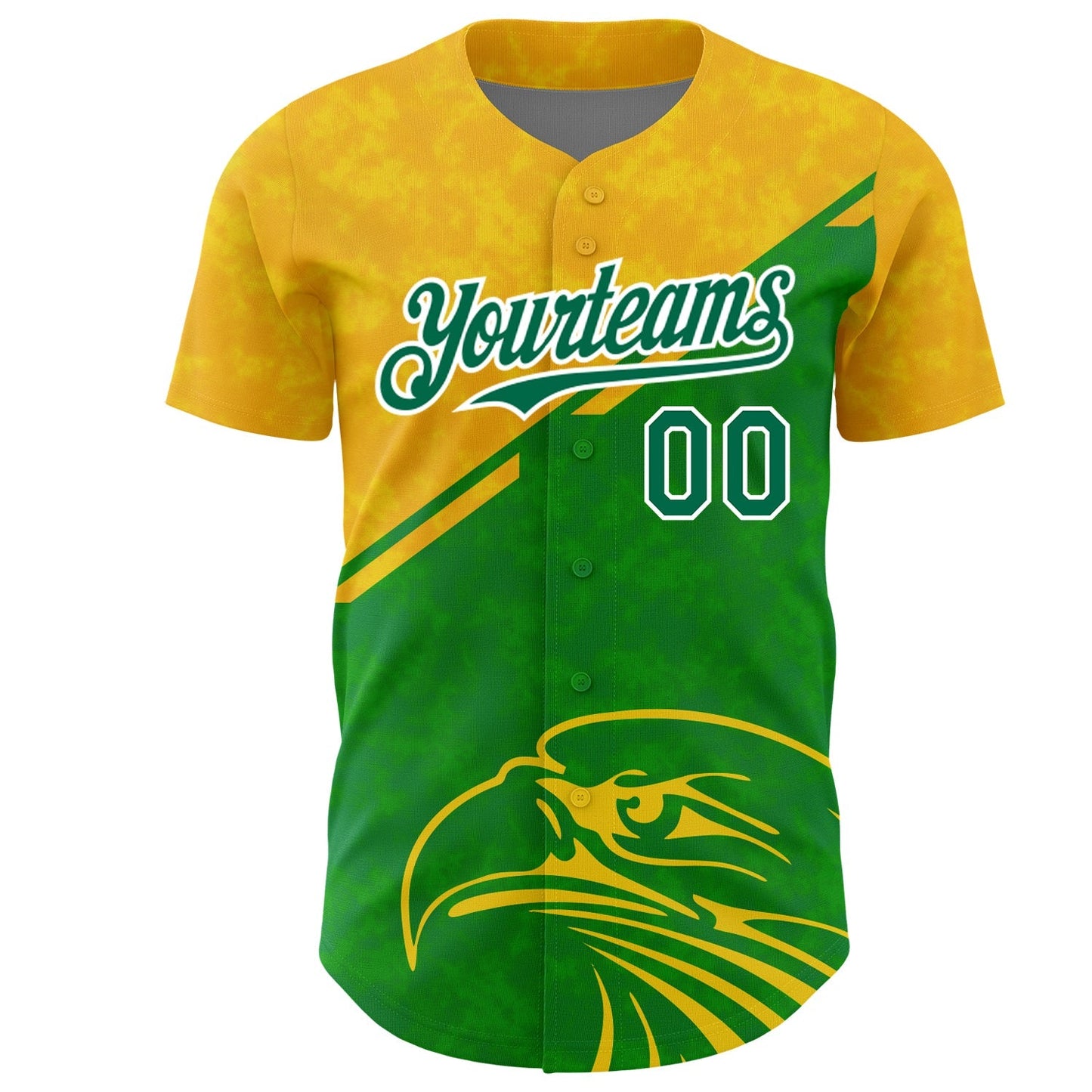 Custom Yellow Kelly Green-White 3D Pattern Design Animal Eagle Authentic Baseball Jersey baseball jersey product view 2