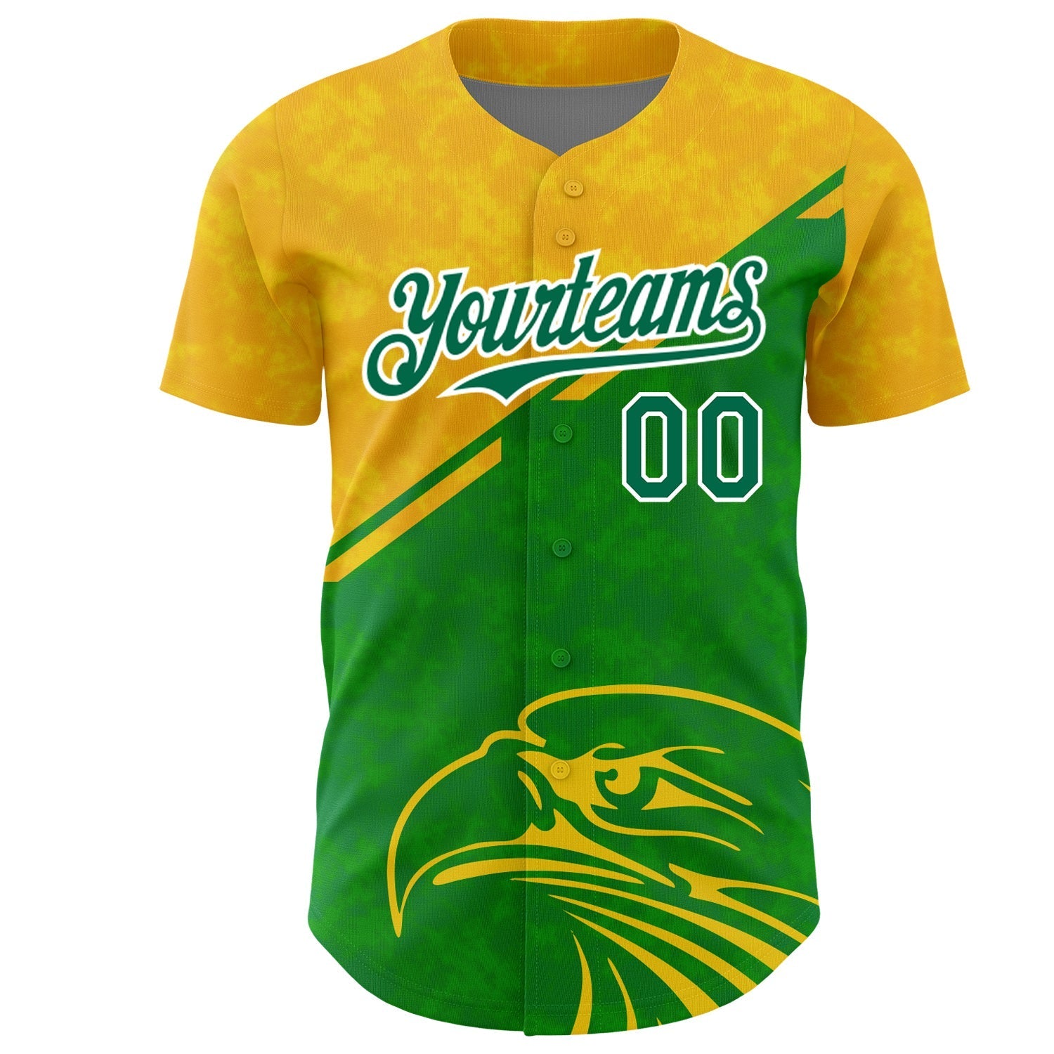 Custom Yellow Kelly Green-White 3D Pattern Design Animal Eagle Authentic Baseball Jersey baseball jersey product view 2