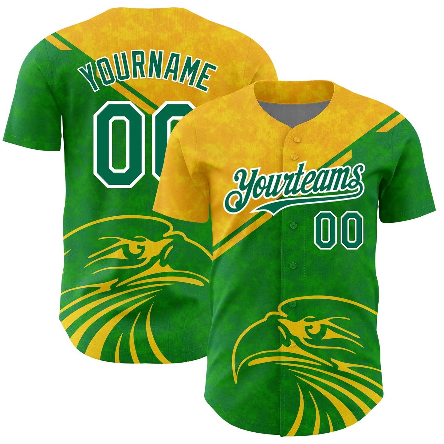 Custom Yellow Kelly Green-White 3D Pattern Design Animal Eagle Authentic Baseball Jersey baseball jersey product view 1