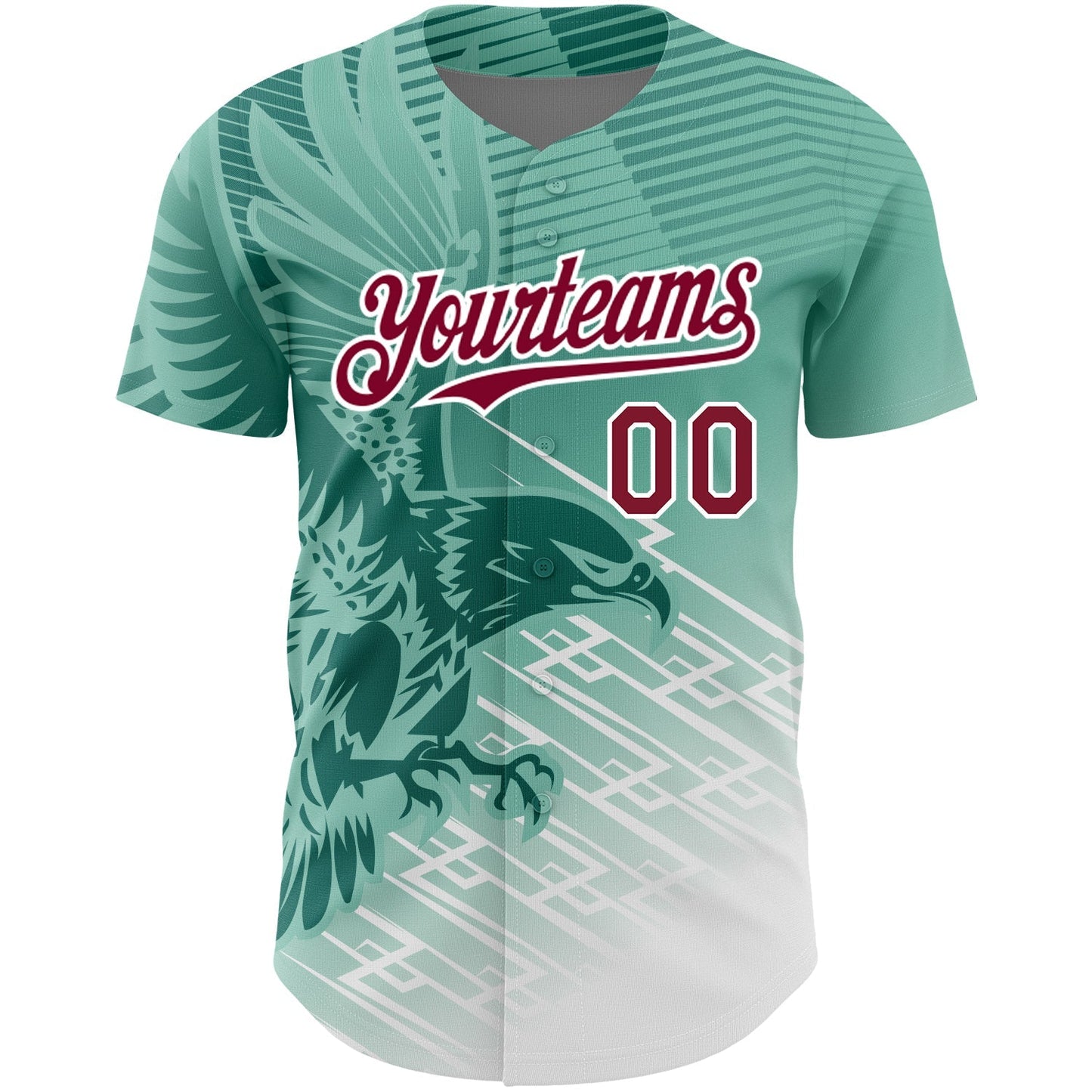 Custom Teal Crimson-White 3D Pattern Design Animal Eagle Authentic Baseball Jersey baseball jersey product view 2
