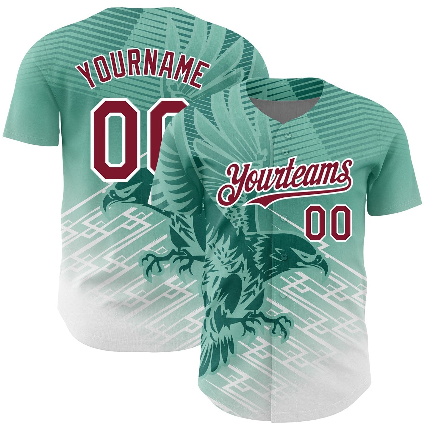 Custom Teal Crimson-White 3D Pattern Design Animal Eagle Authentic Baseball Jersey baseball jersey product view 1